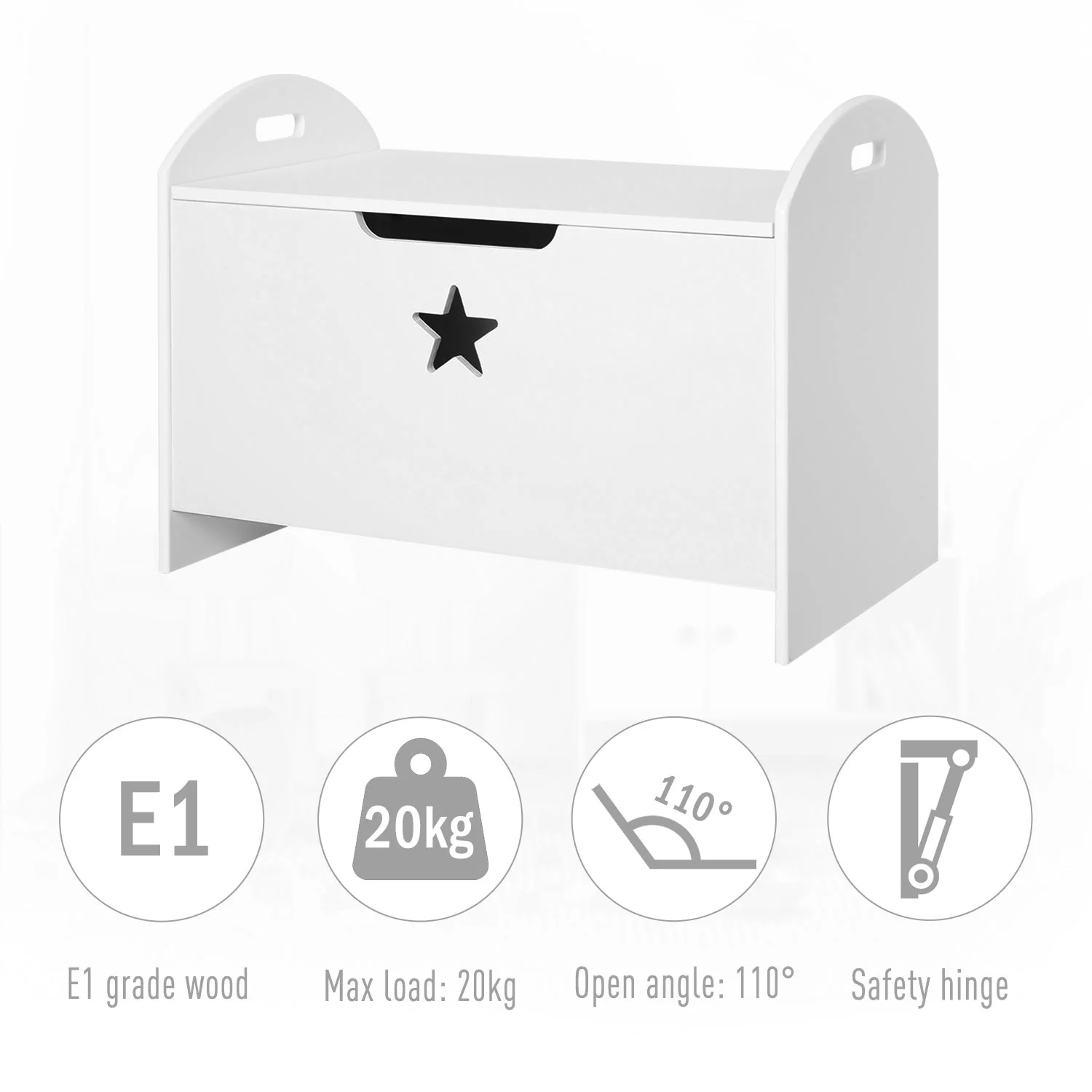 Kids Wooden Toy Box Organizer Children's Toy Storage with Lid Safety Hinge Side Handle Playroom Furniture White - Image 5