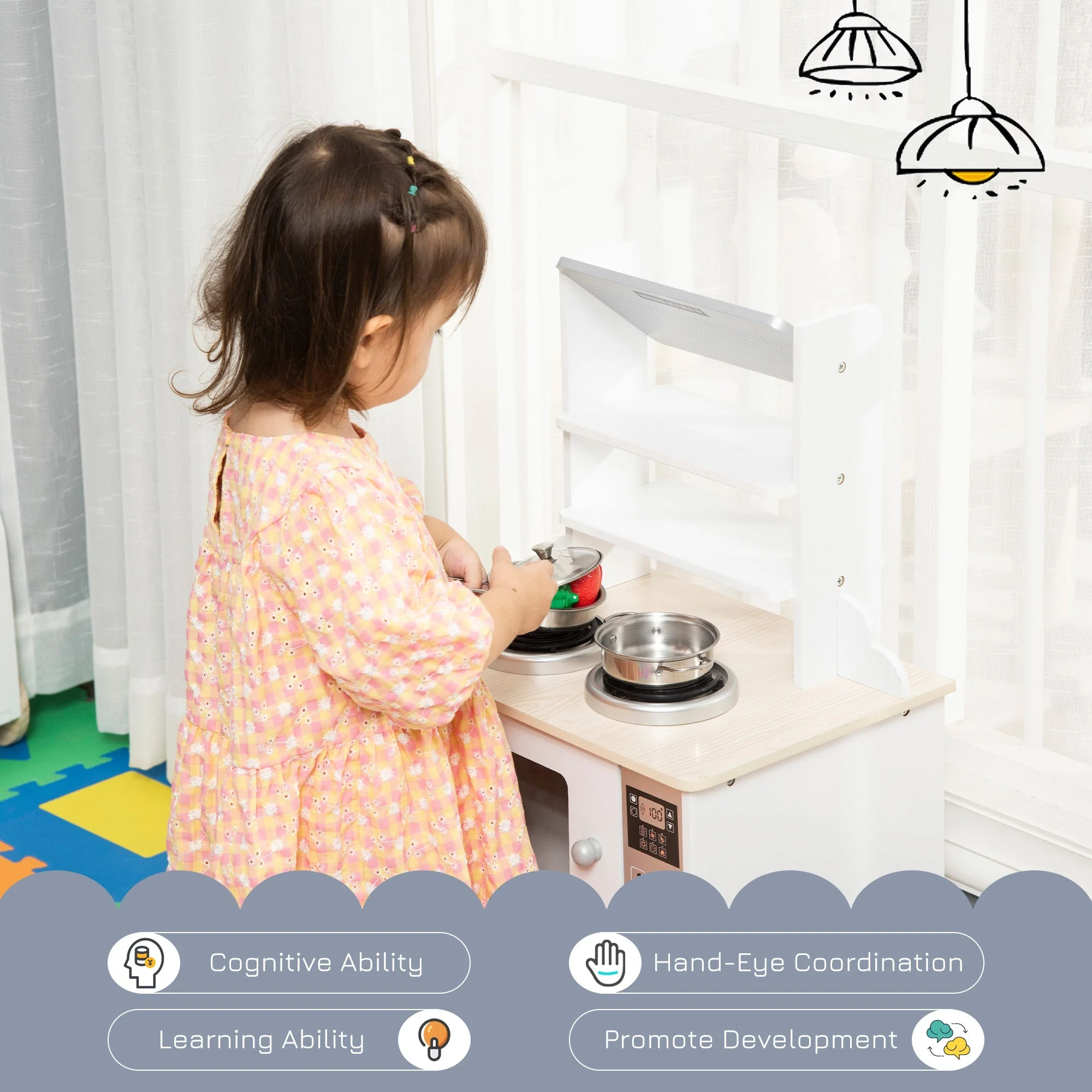 Kids Wooden Toy Kitchen Play Cooking Set Pretend Role Playset - Image 4
