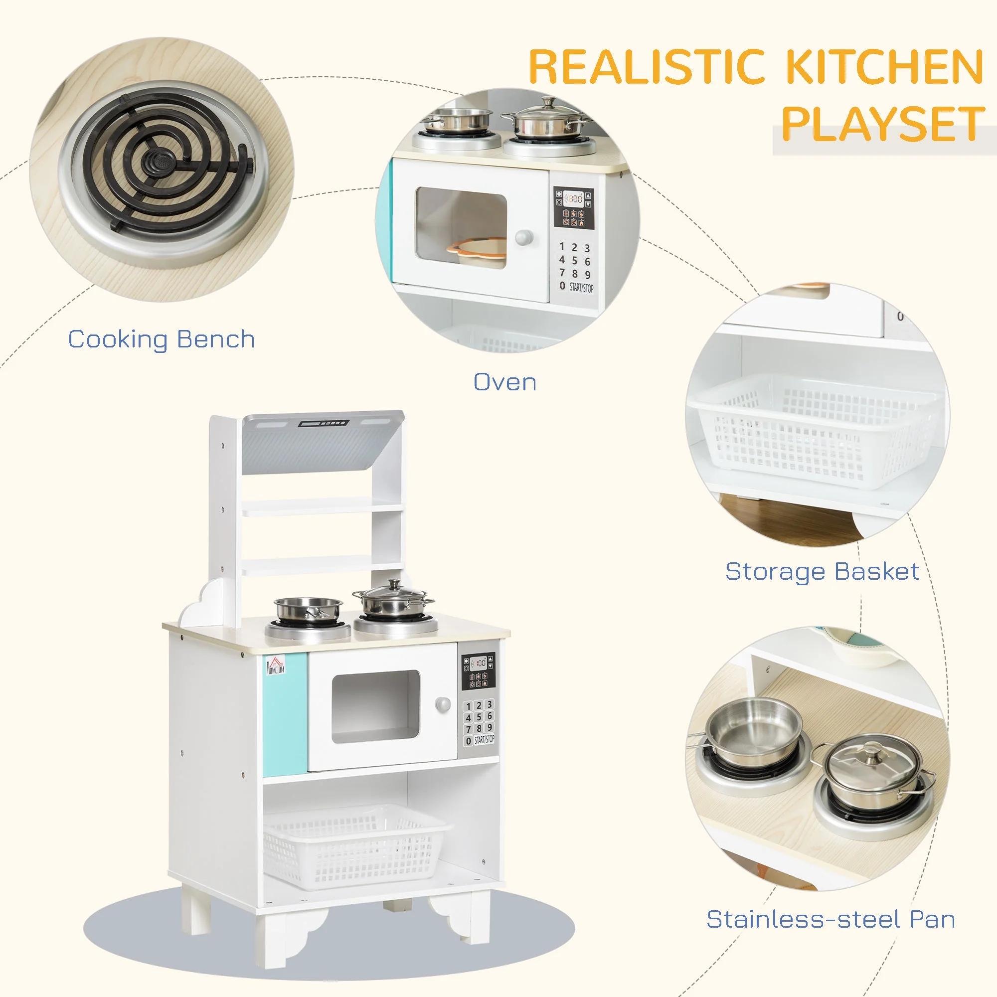 Kids Wooden Toy Kitchen Play Cooking Set Pretend Role Playset - Image 5