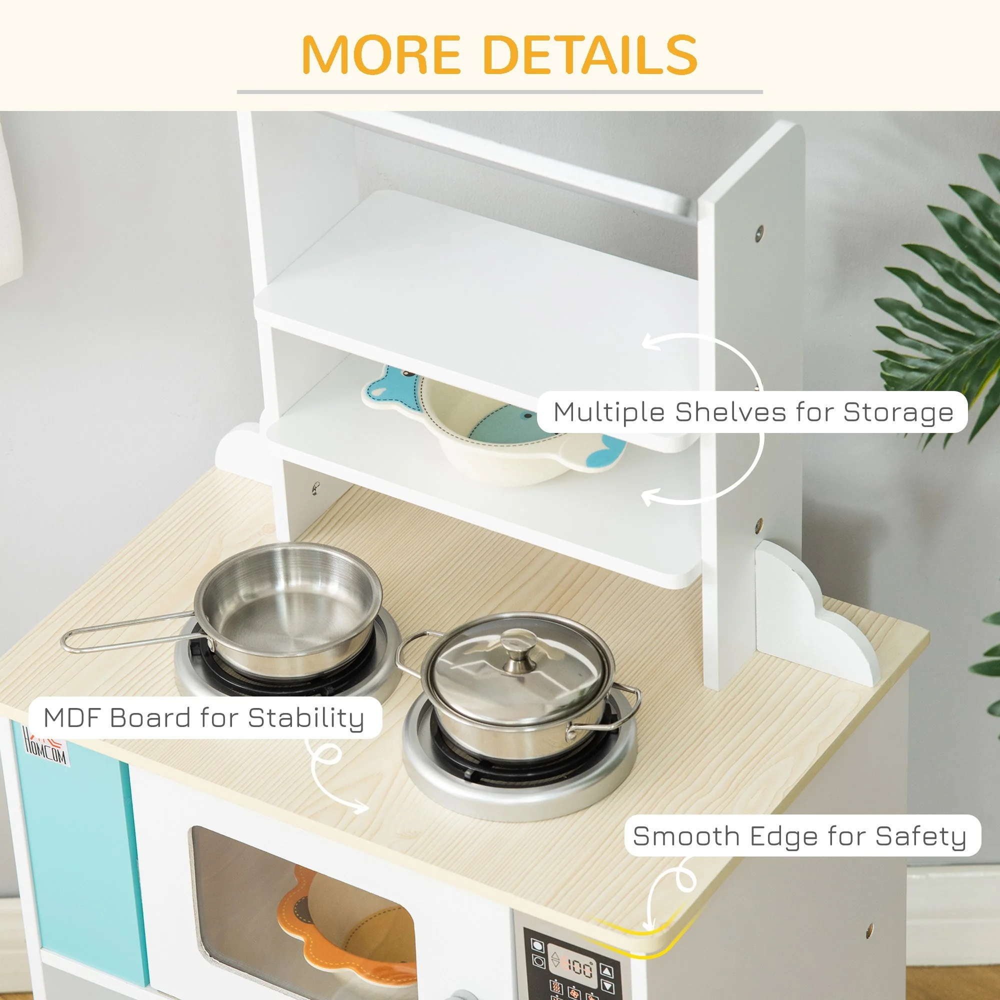 Kids Wooden Toy Kitchen Play Cooking Set Pretend Role Playset - Image 6