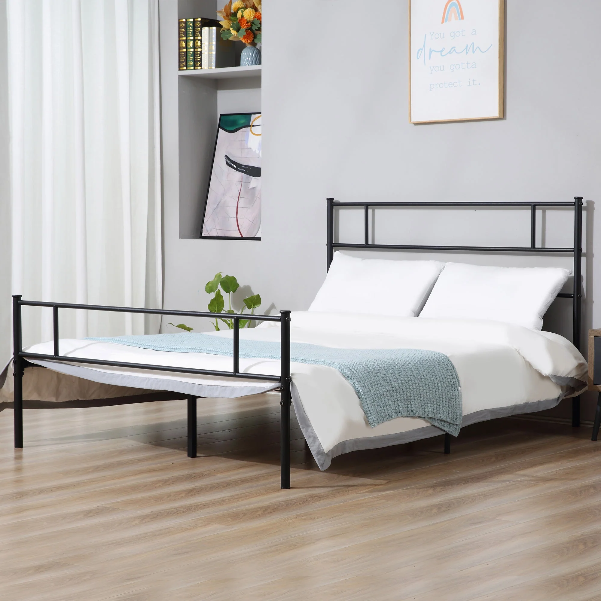 King Metal Bed Frame Solid Bedstead Base with Headboard and Footboard - Image 2