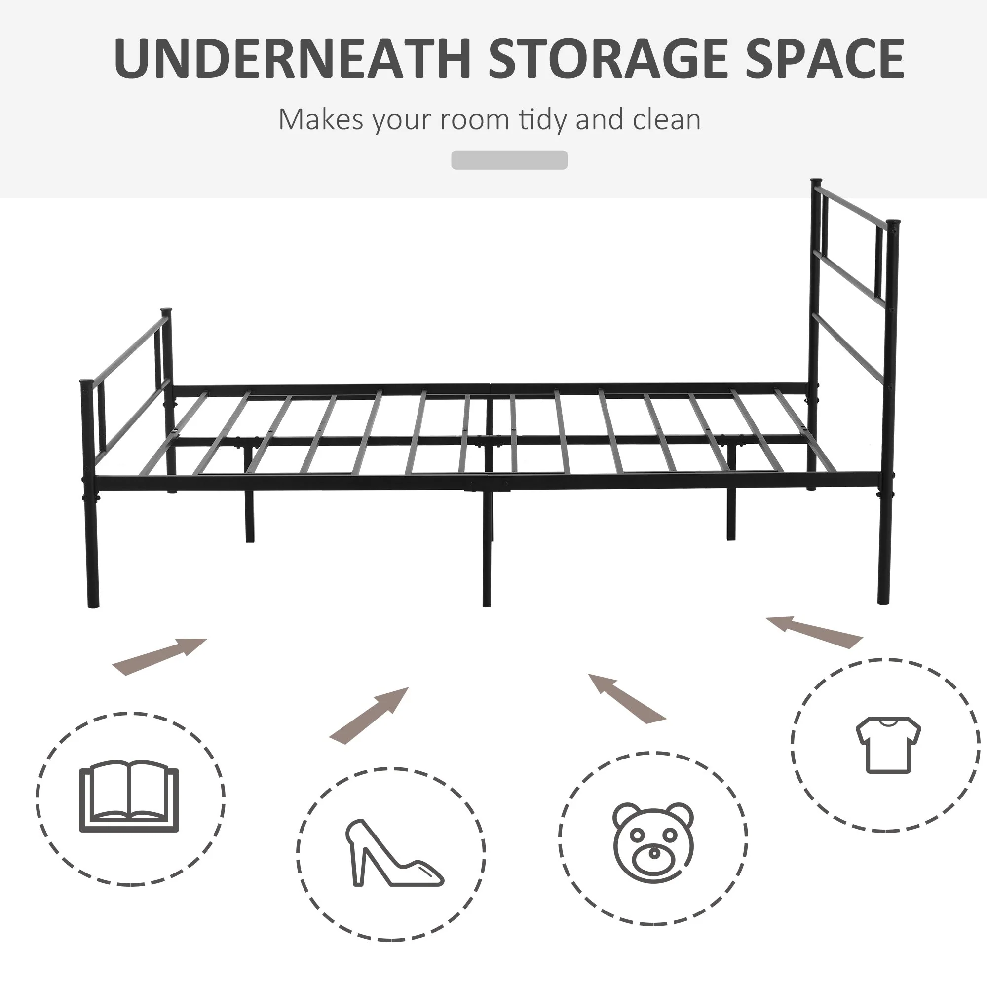 King Metal Bed Frame Solid Bedstead Base with Headboard and Footboard - Image 4