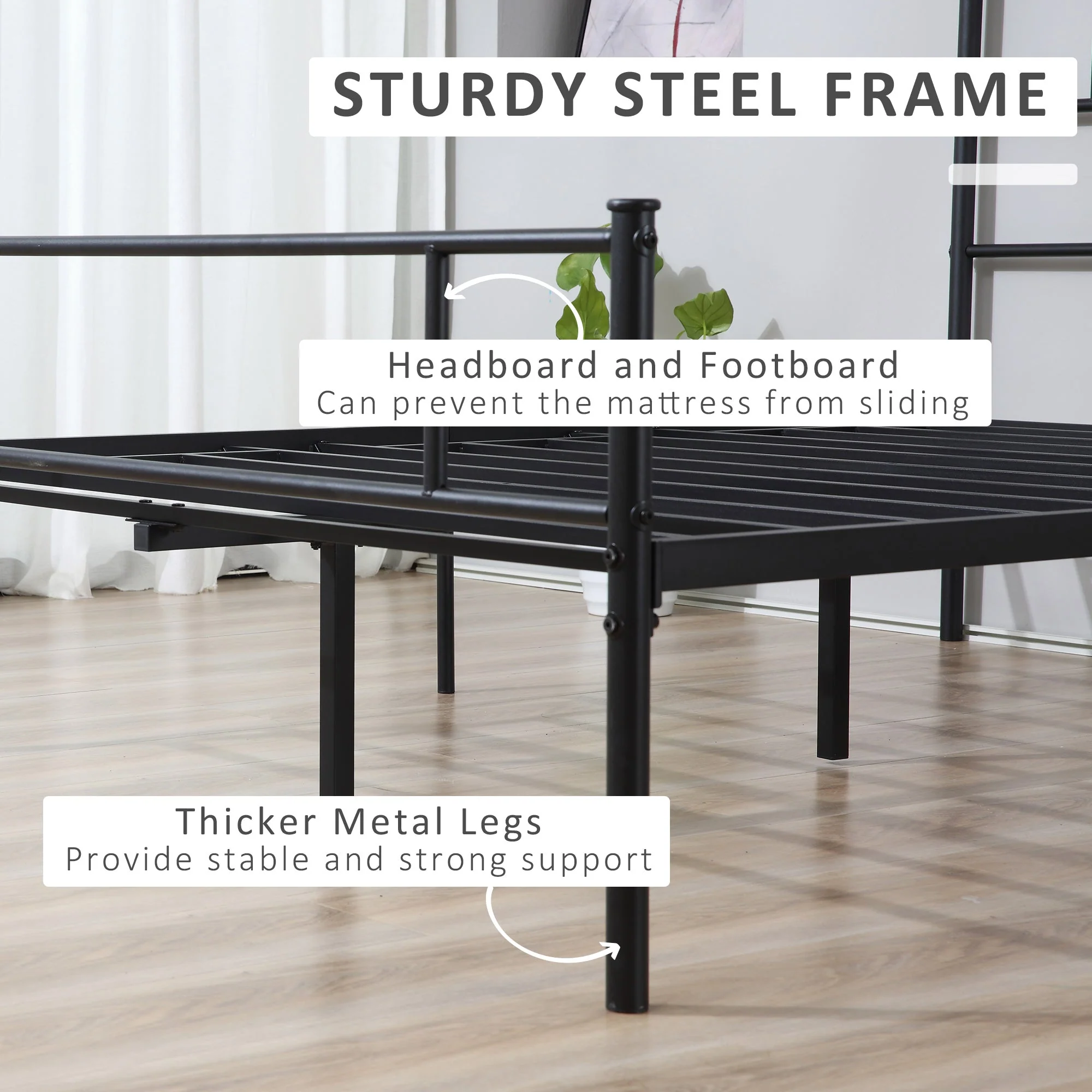King Metal Bed Frame Solid Bedstead Base with Headboard and Footboard - Image 5