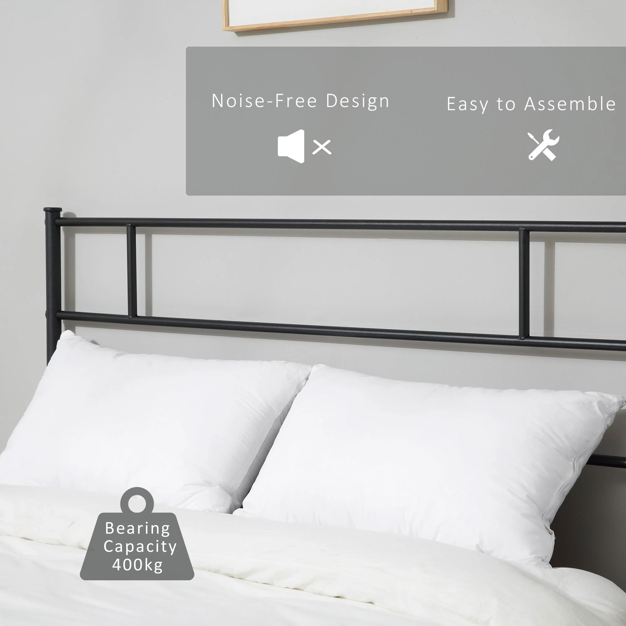 King Metal Bed Frame Solid Bedstead Base with Headboard and Footboard - Image 6