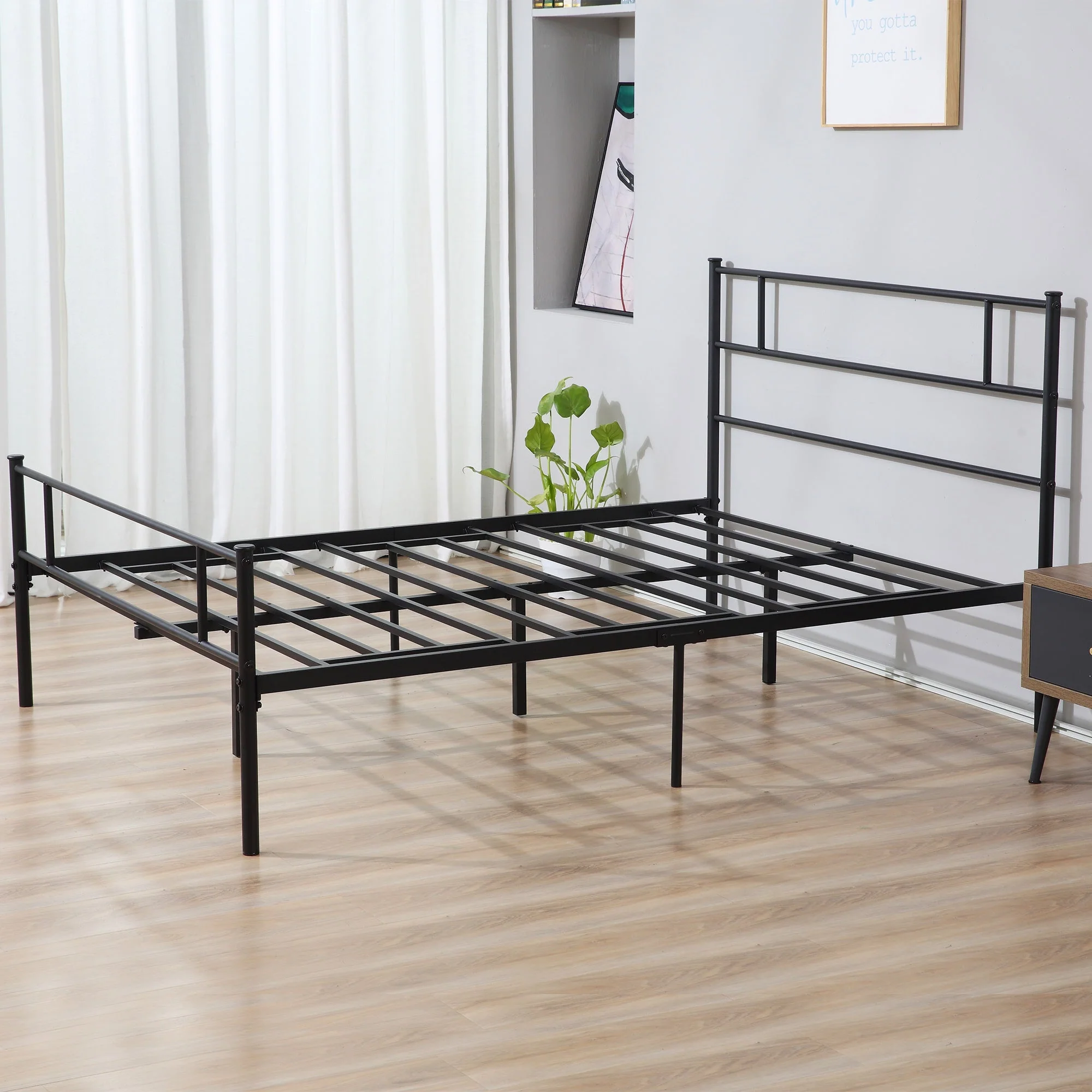 King Metal Bed Frame Solid Bedstead Base with Headboard and Footboard - Image 7
