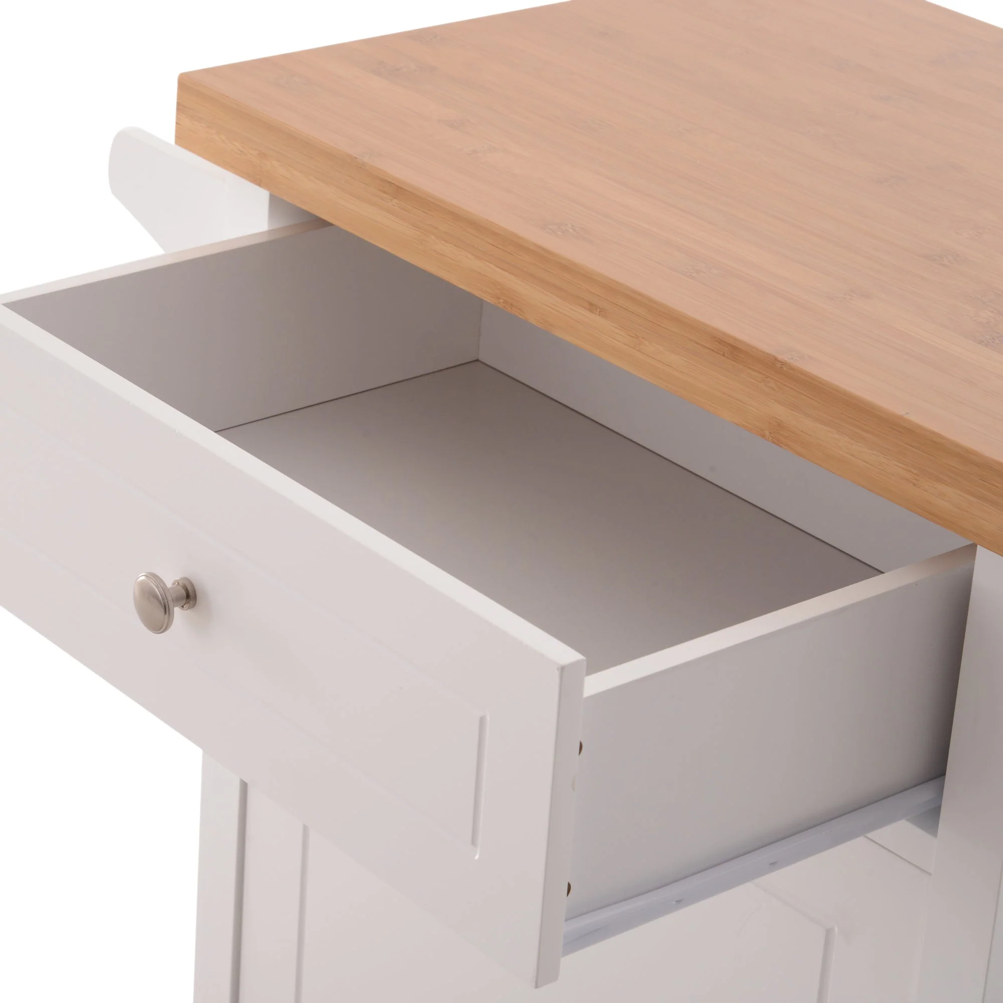 Kitchen Cart Storage Trolley Wooden Cabinet with Drawer Cupboard Towel Rail White - Image 5