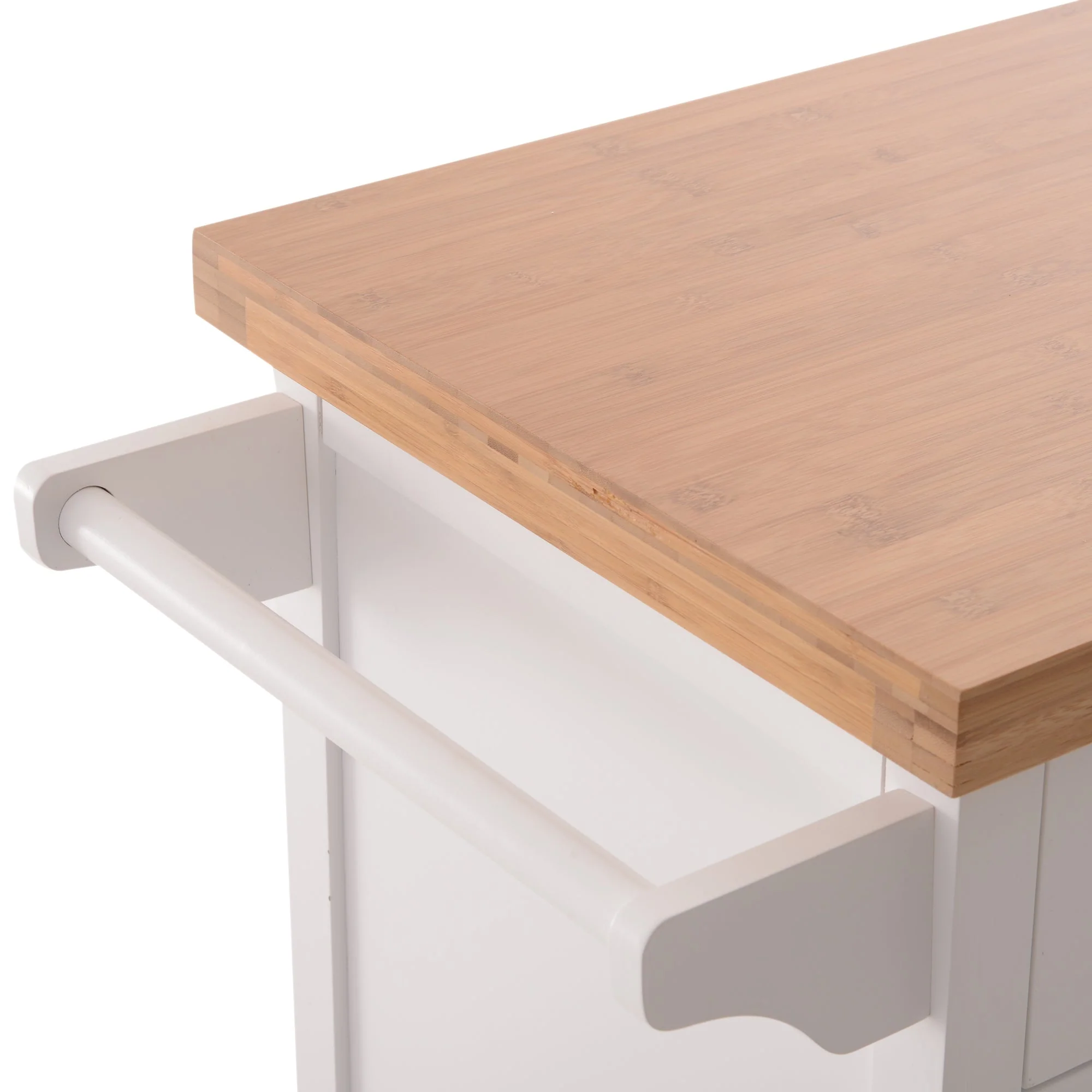 Kitchen Cart Storage Trolley Wooden Cabinet with Drawer Cupboard Towel Rail White - Image 8