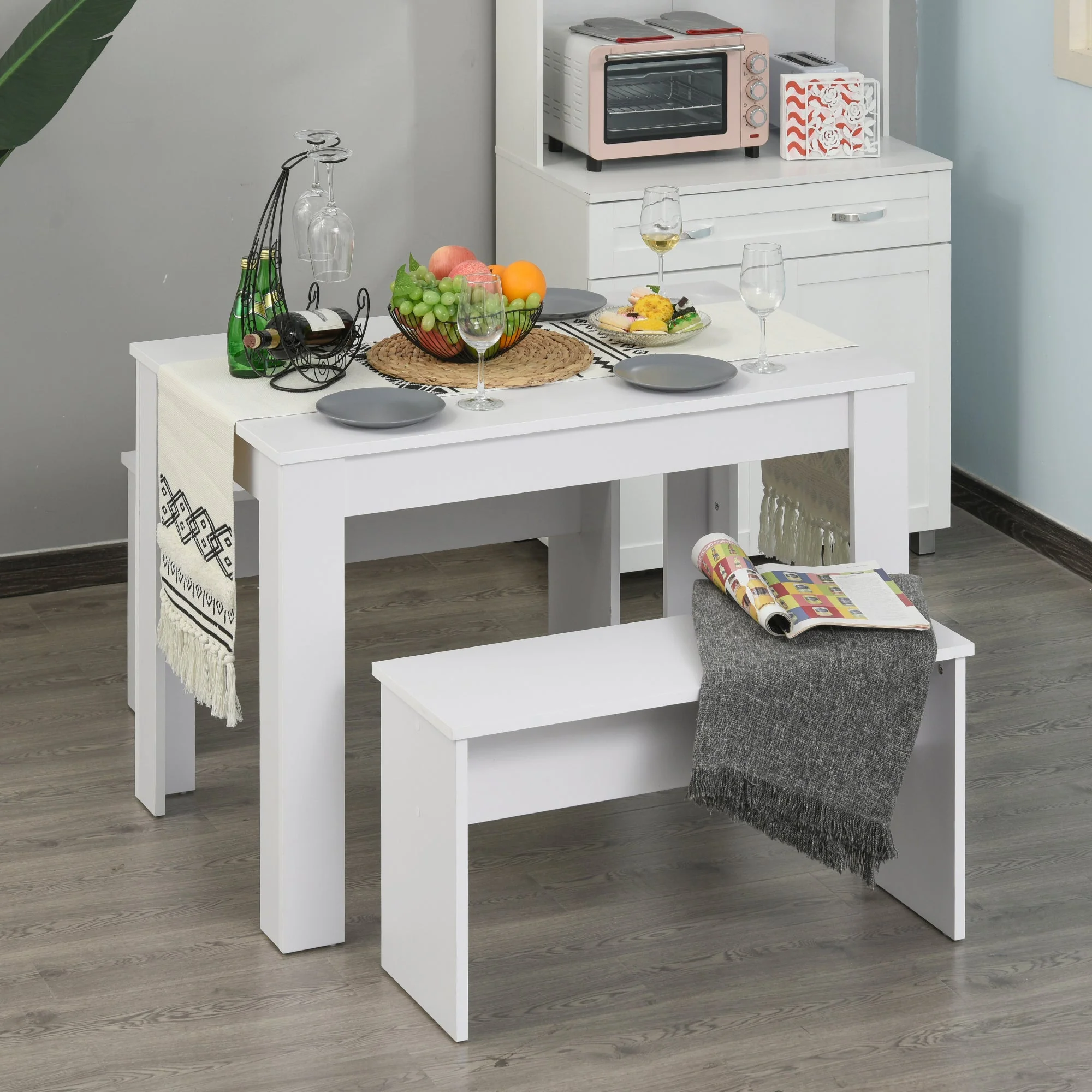 Kitchen Dining Table and 2 Benches Set - Image 2