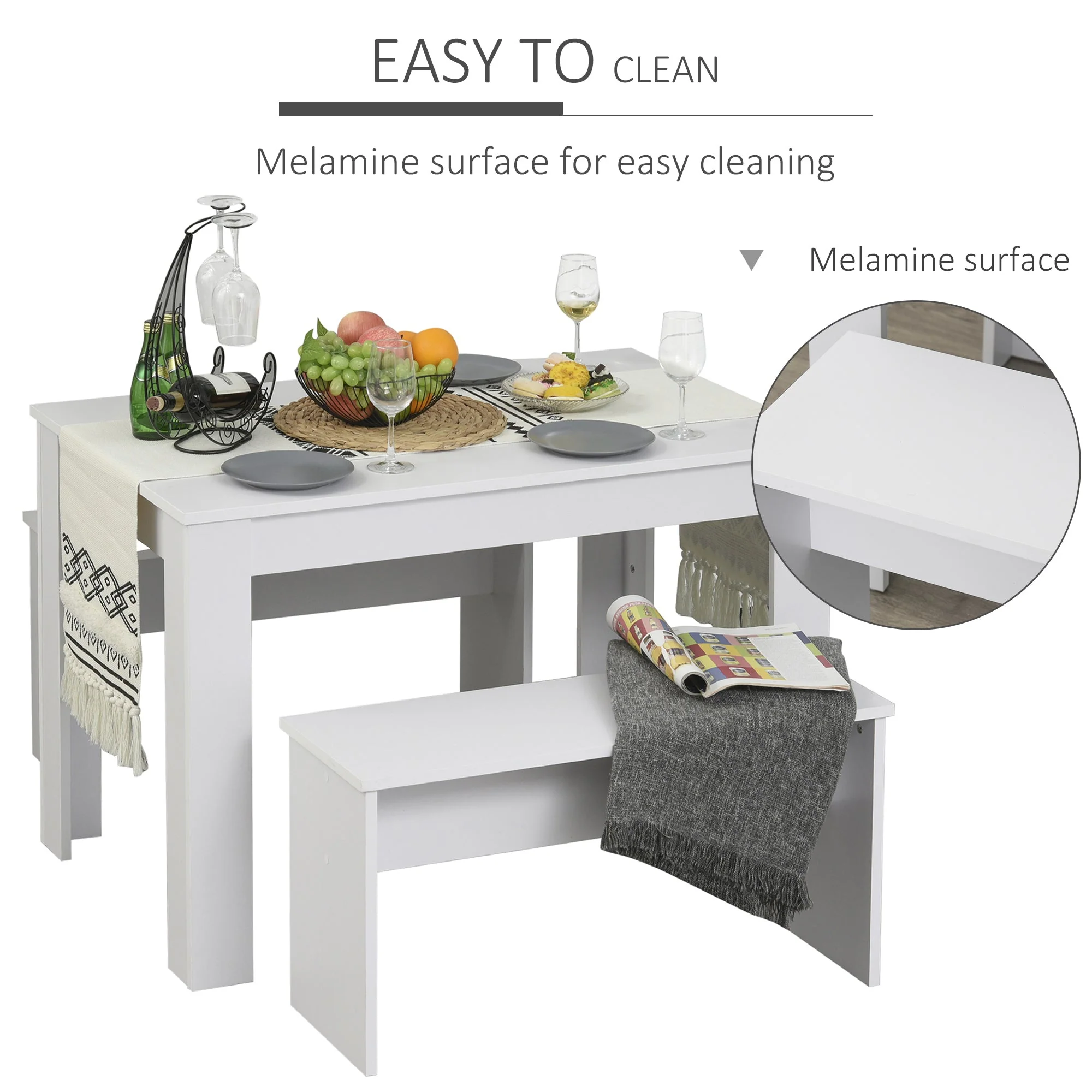 Kitchen Dining Table and 2 Benches Set - Image 4