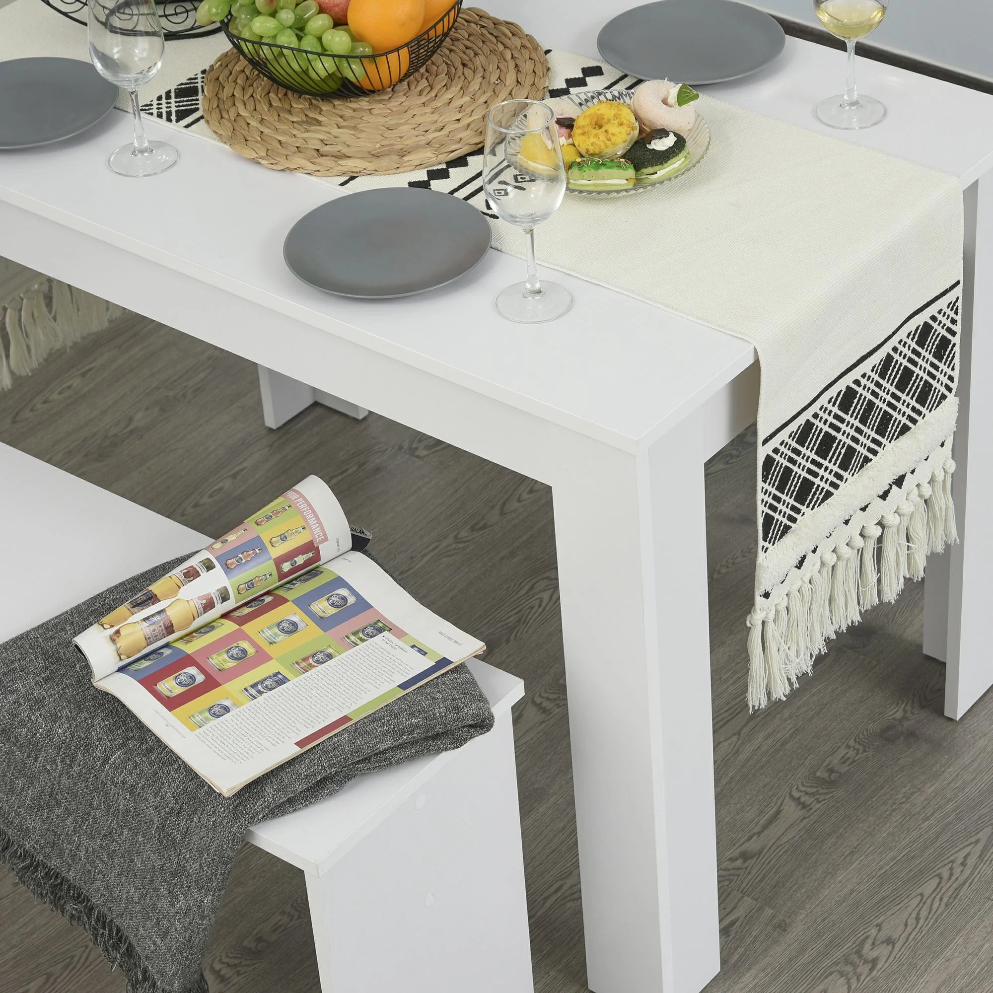Kitchen Dining Table and 2 Benches Set - Image 7