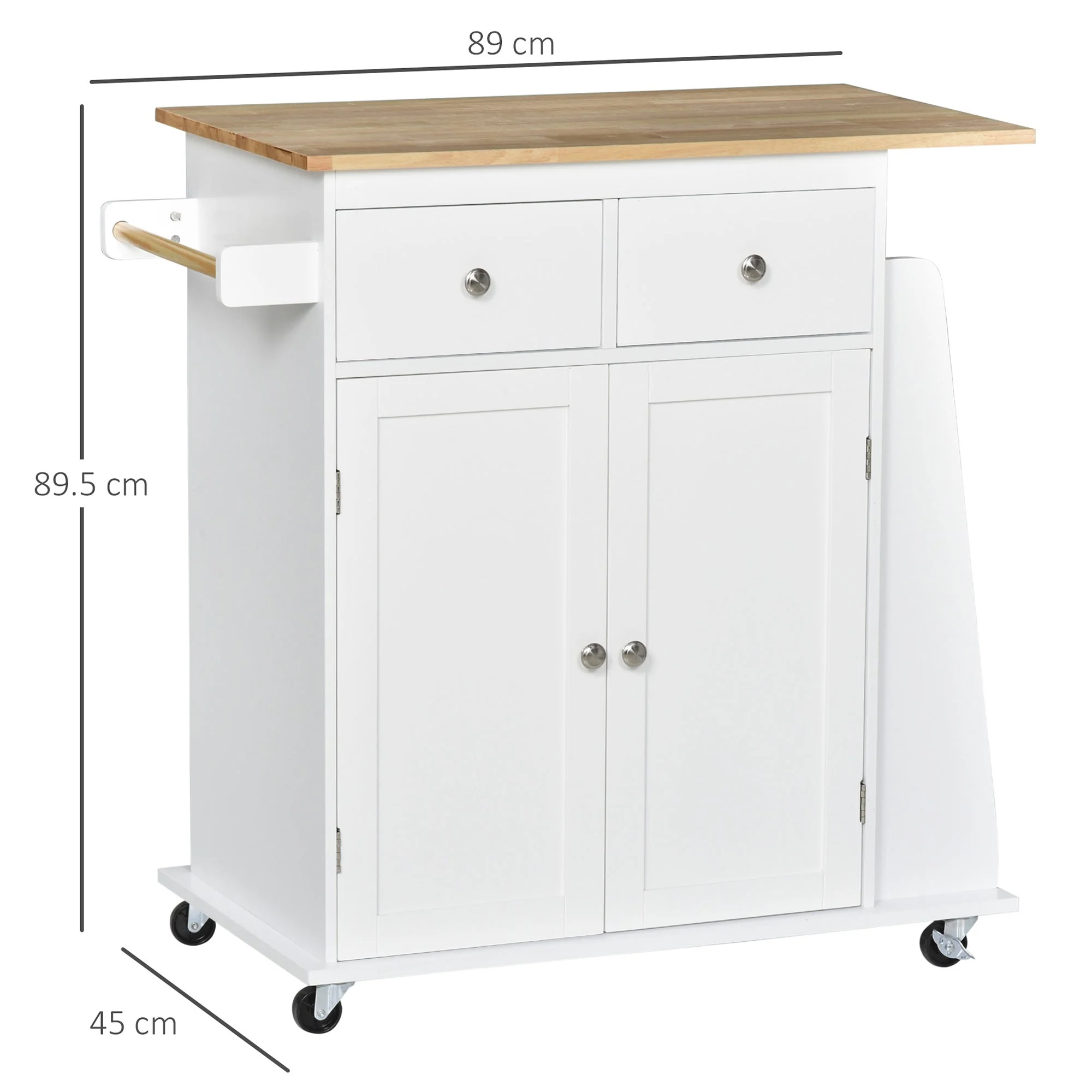 Kitchen Island Storage Cabinet Rolling Trolley with Rubber Wood Top - Image 3