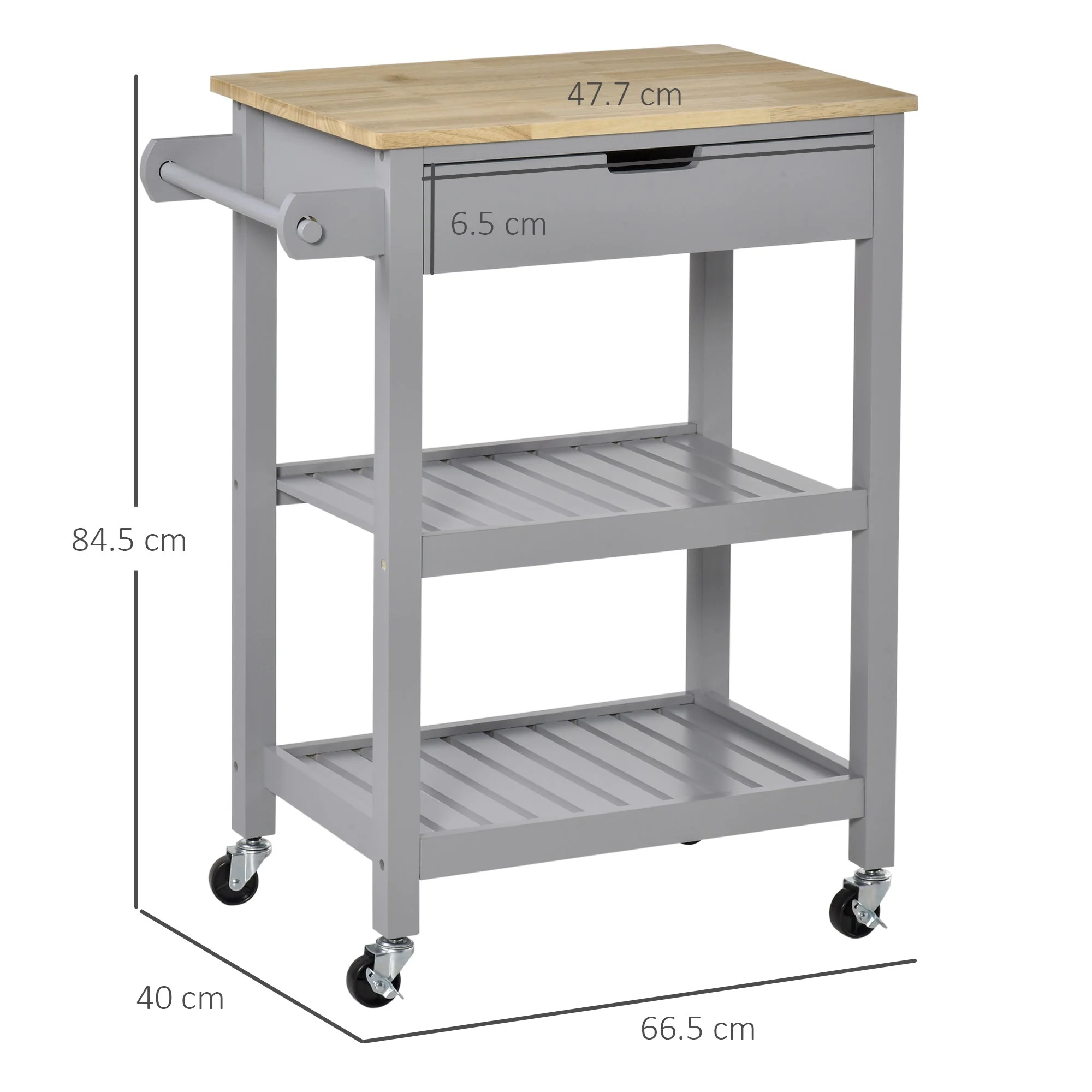 Kitchen Trolley Utility Cart on Wheels with Rubberwood Worktop - Image 3