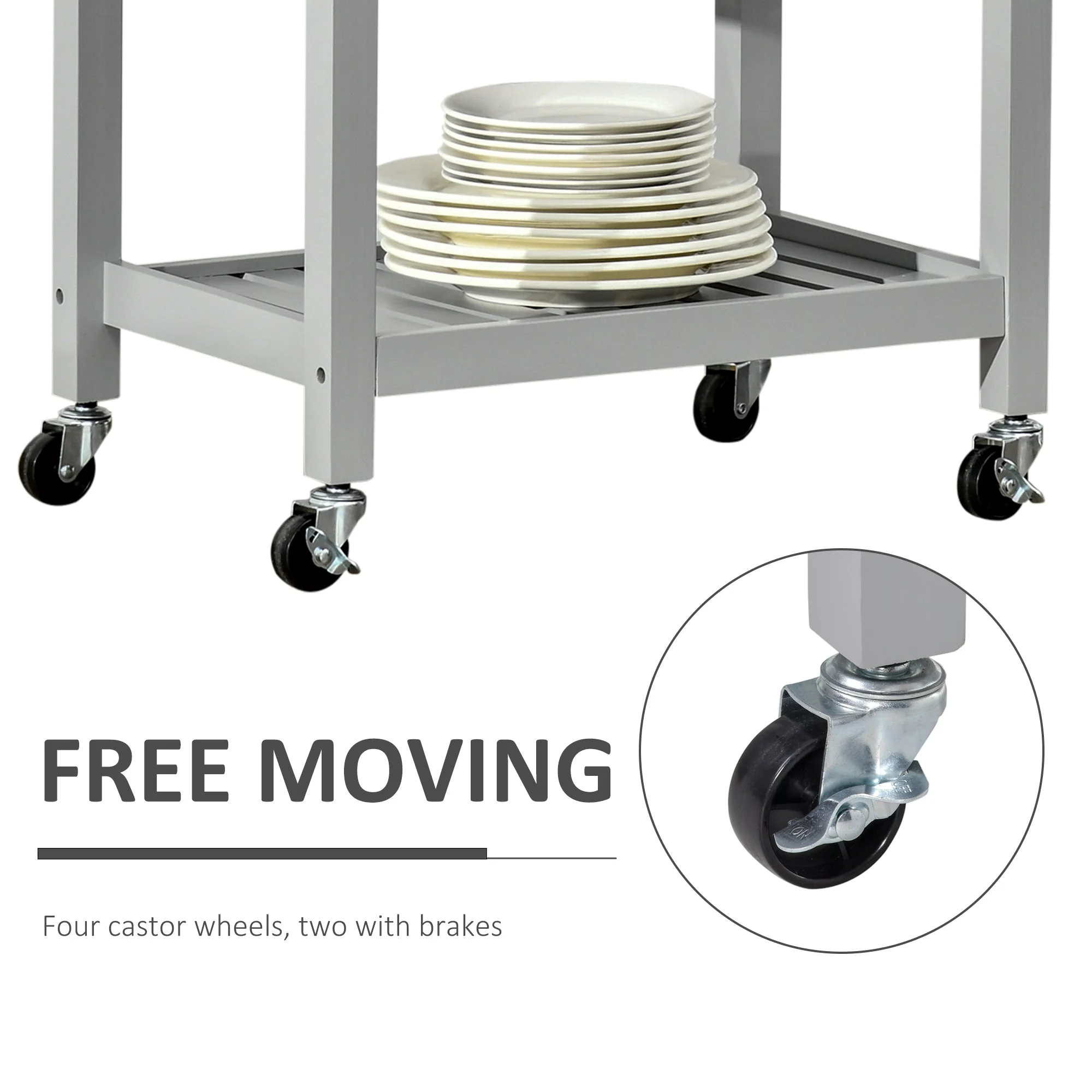 Kitchen Trolley Utility Cart on Wheels with Rubberwood Worktop - Image 5