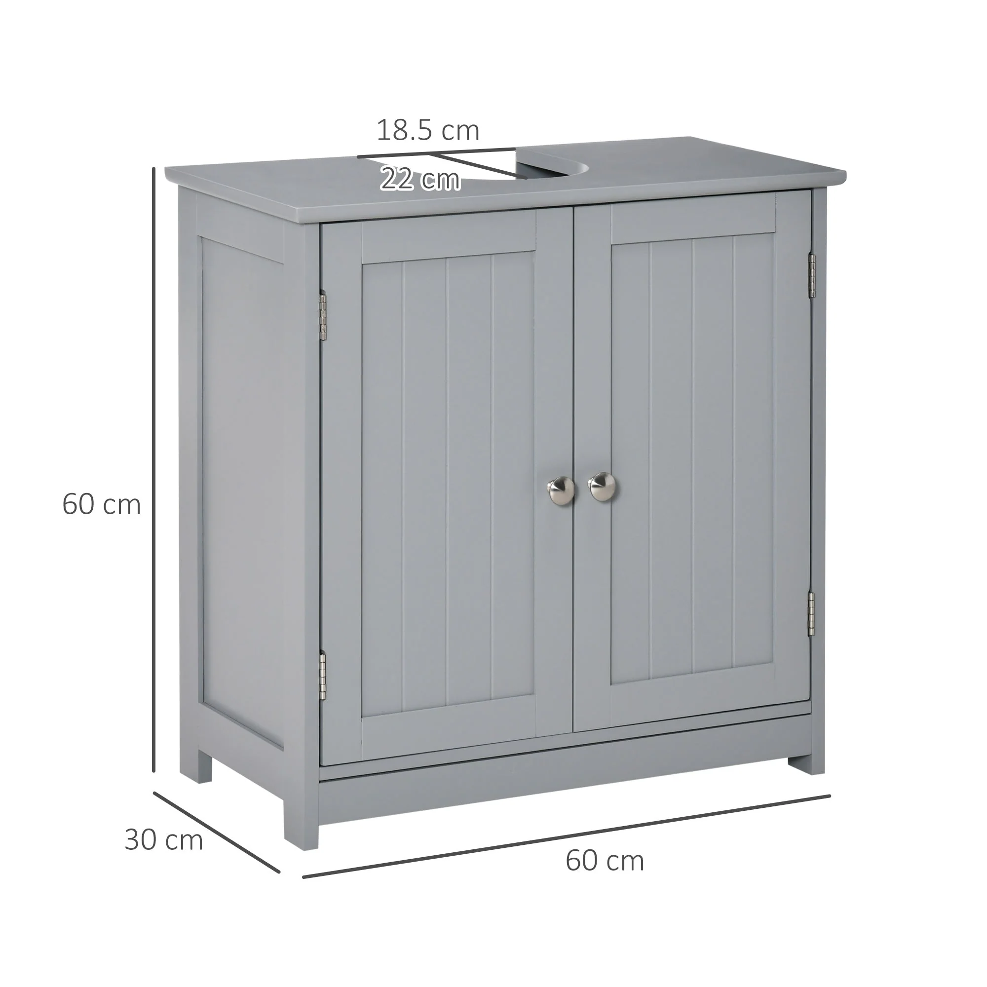 kleankin 60x60cm Under-Sink Storage Cabinet w/ Adjustable Shelf Handles Drain Hole Bathroom Cabinet Space Saver Organizer Grey - Image 3