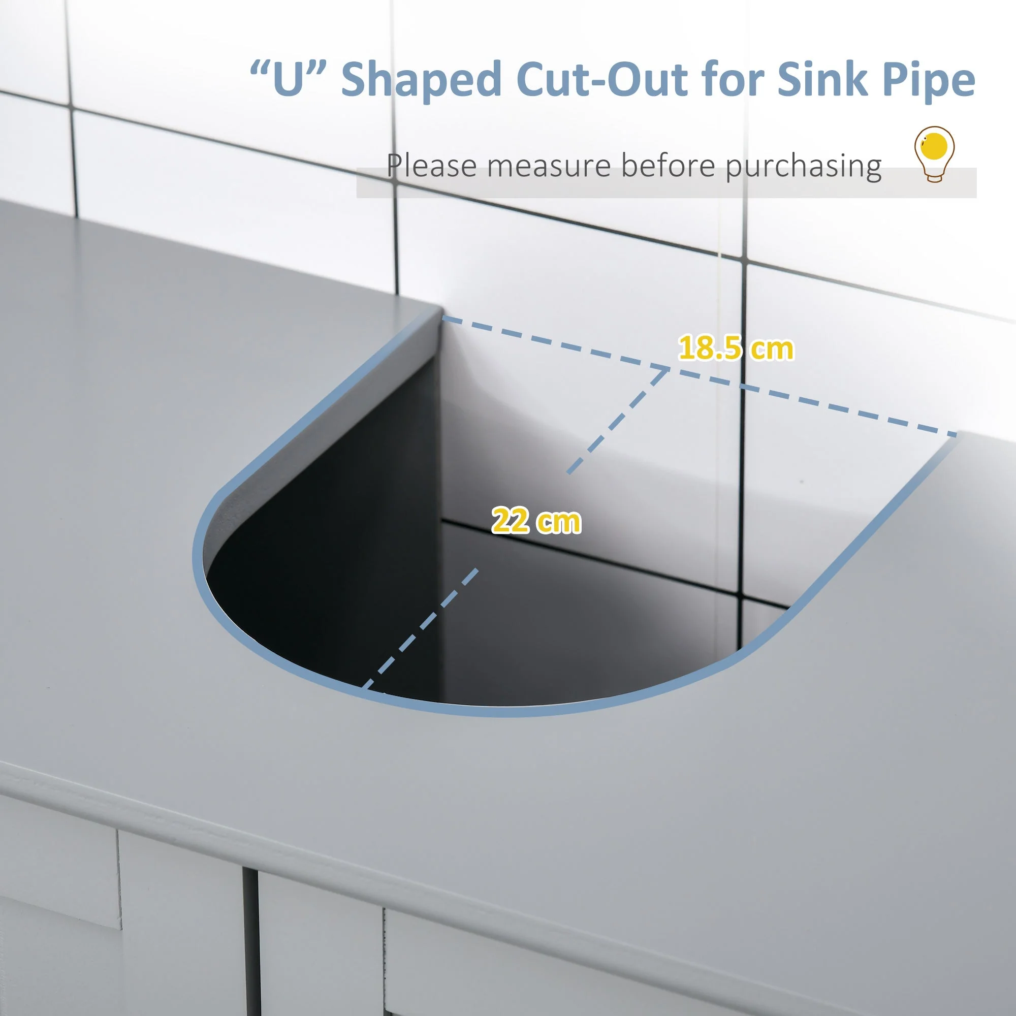 kleankin 60x60cm Under-Sink Storage Cabinet w/ Adjustable Shelf Handles Drain Hole Bathroom Cabinet Space Saver Organizer Grey - Image 4