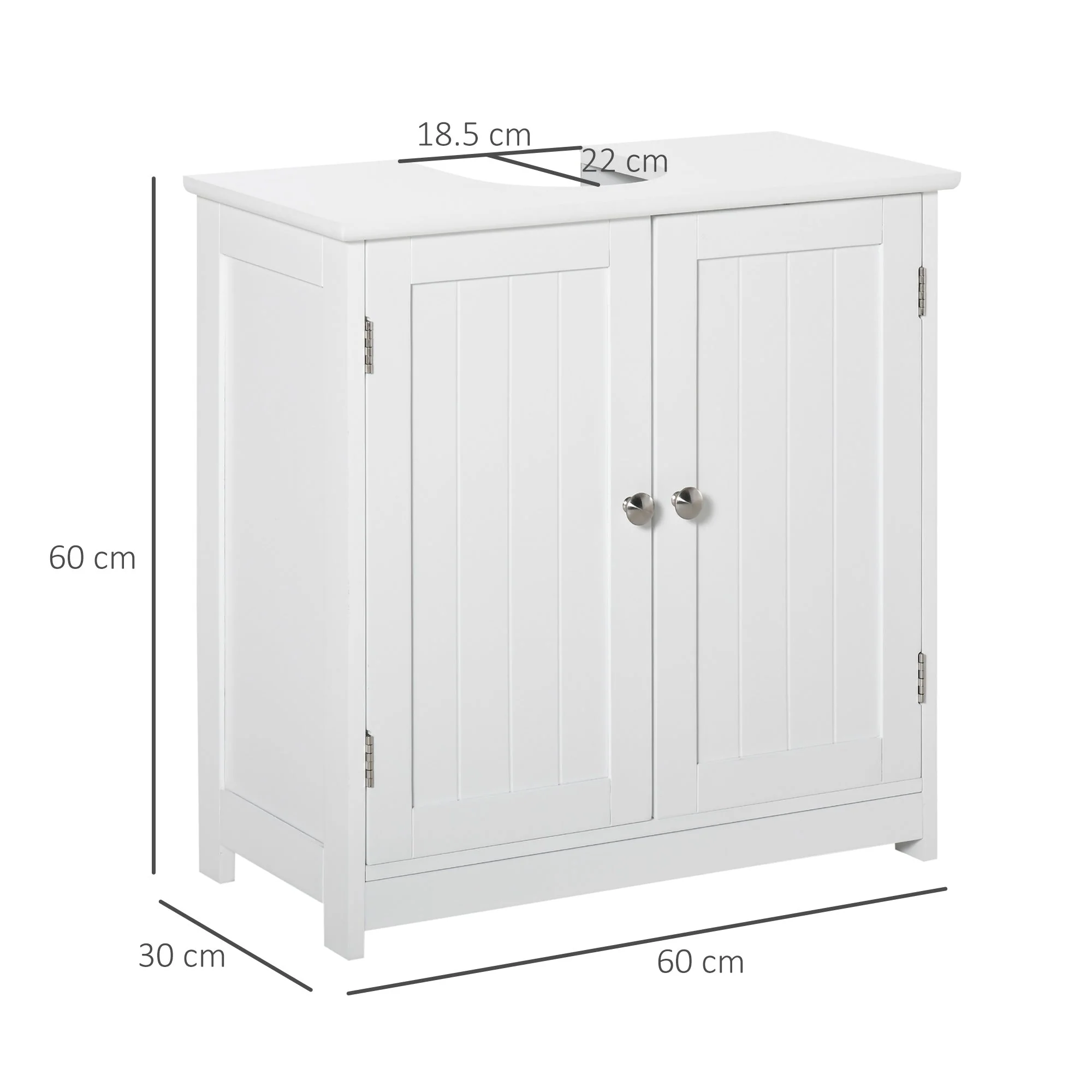 kleankin 60x60cm Under-Sink Storage Cabinet w/ Adjustable Shelf Handles Drain Hole Bathroom Cabinet Space Saver Organizer White - Image 3
