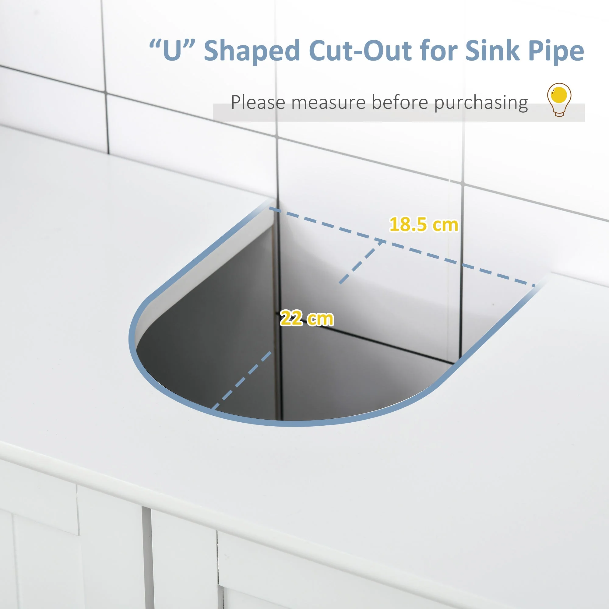 kleankin 60x60cm Under-Sink Storage Cabinet w/ Adjustable Shelf Handles Drain Hole Bathroom Cabinet Space Saver Organizer White - Image 5