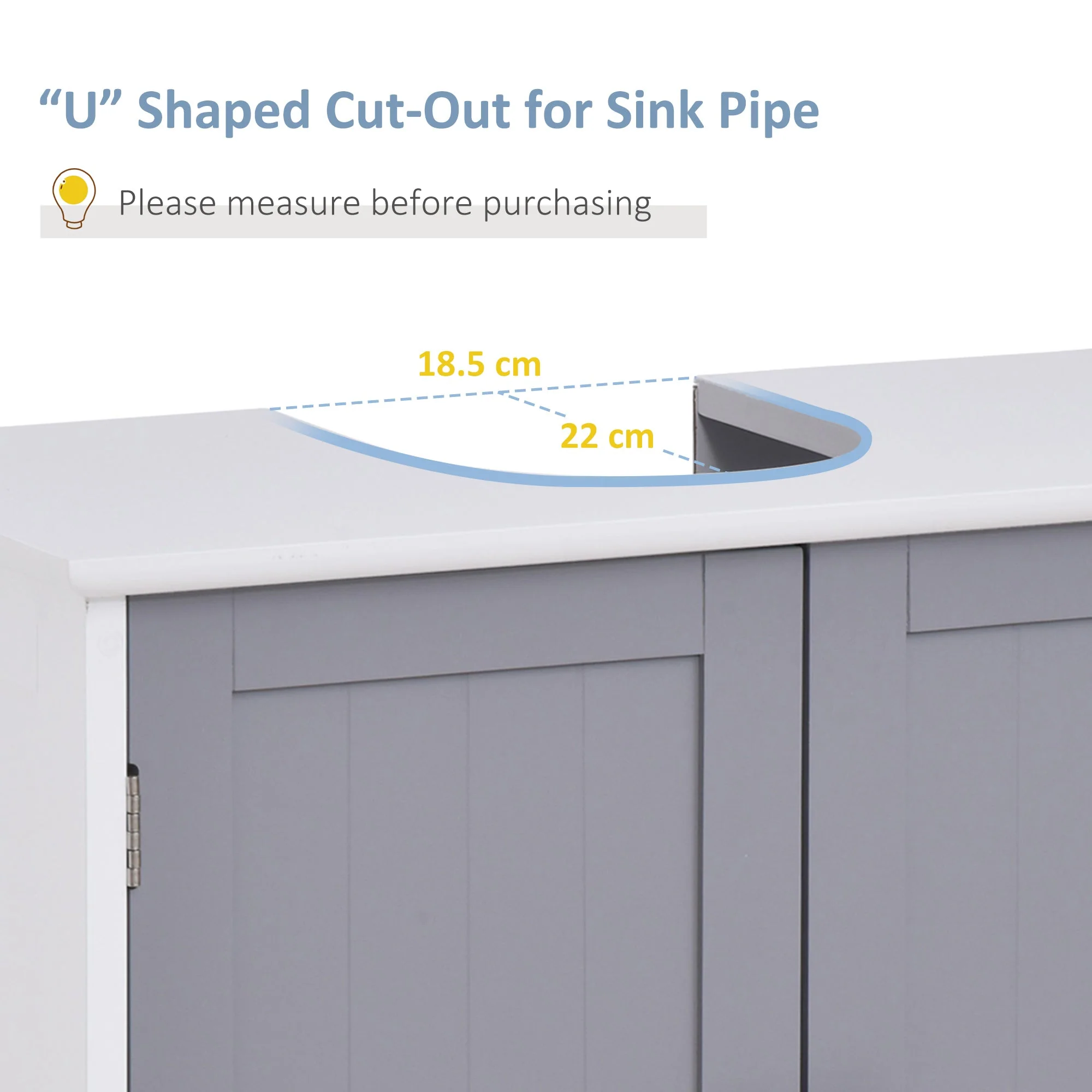 kleankin 60x60cm Under-Sink Storage Cabinet w/ Adjustable Shelf Handles Drain Hole Bathroom Cabinet Space Saver Organizer White and Grey - Image 4