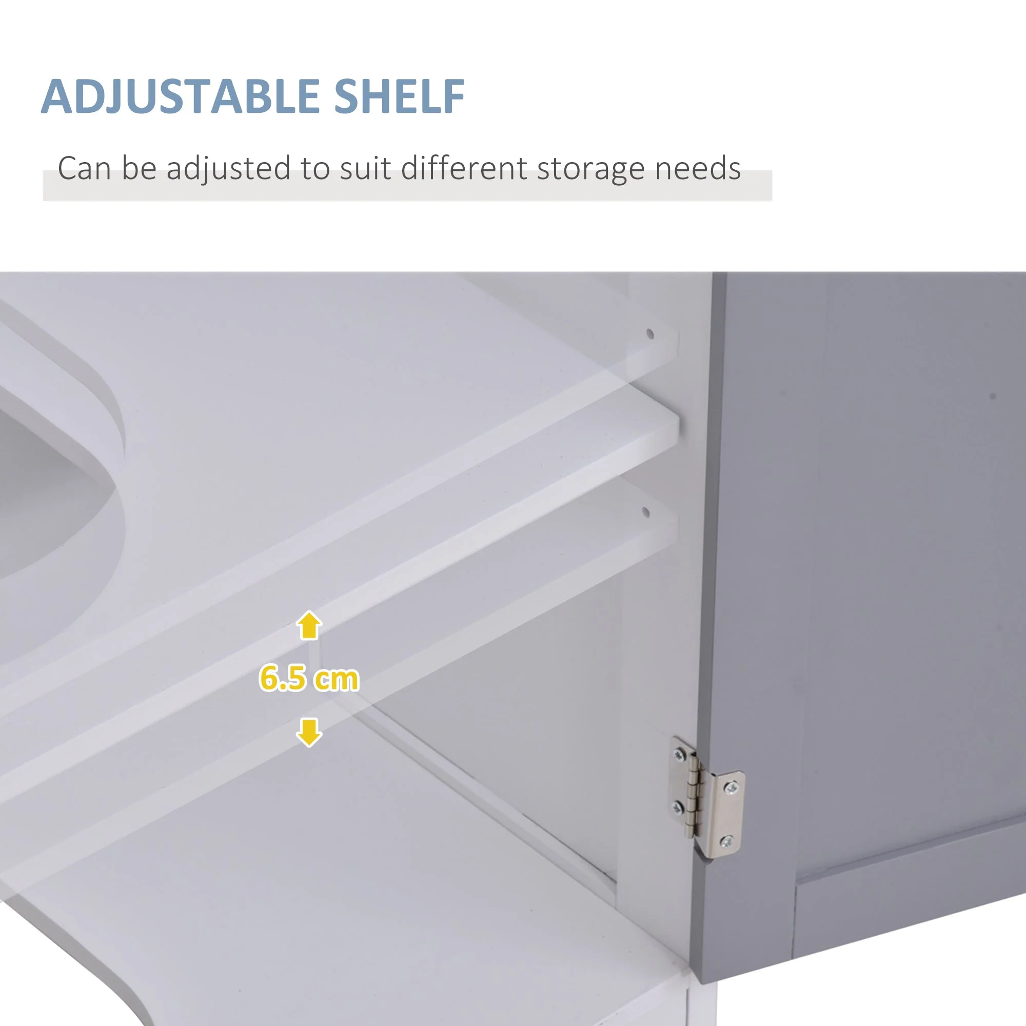 kleankin 60x60cm Under-Sink Storage Cabinet w/ Adjustable Shelf Handles Drain Hole Bathroom Cabinet Space Saver Organizer White and Grey - Image 6