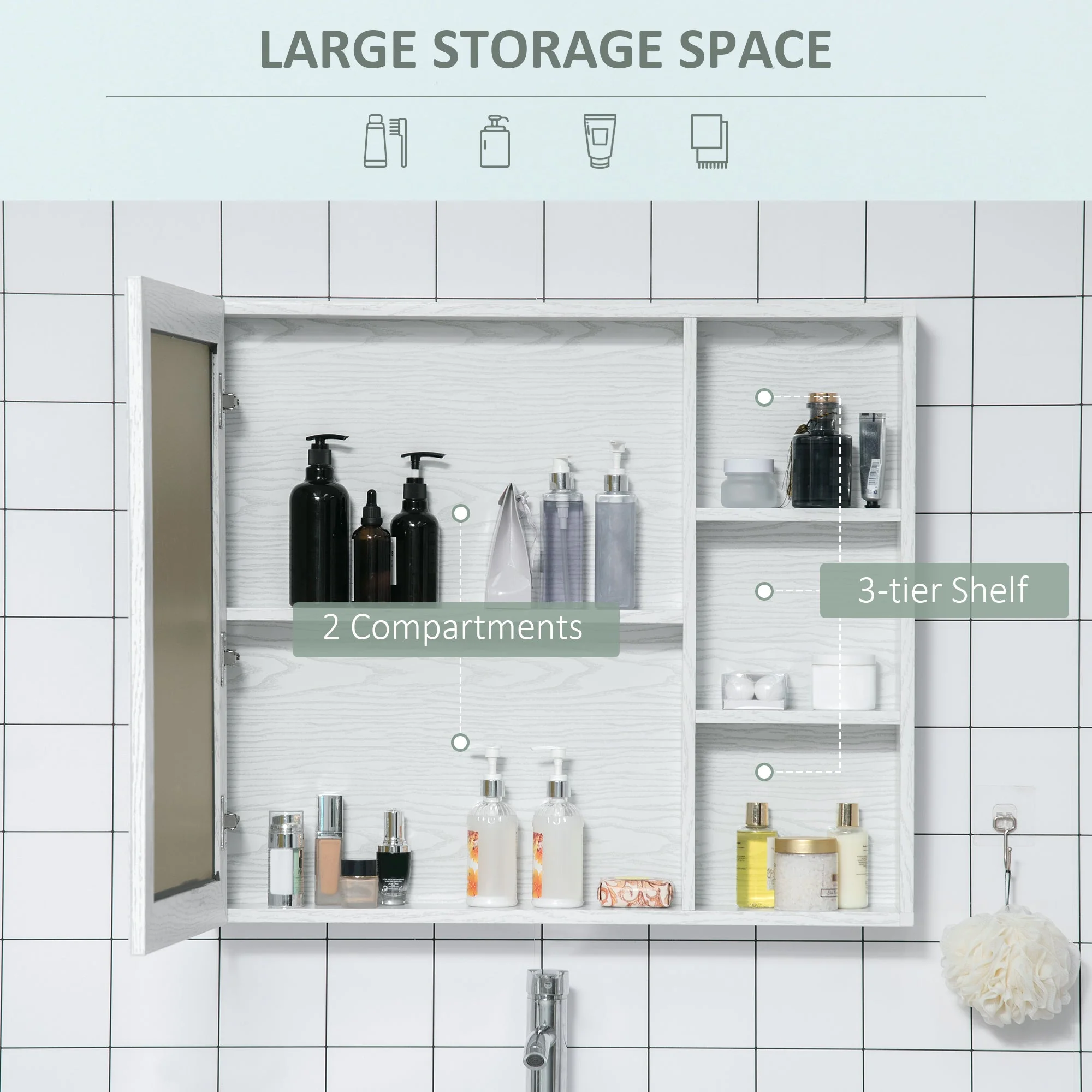 kleankin Bathroom Cabinet with Mirror - Image 4