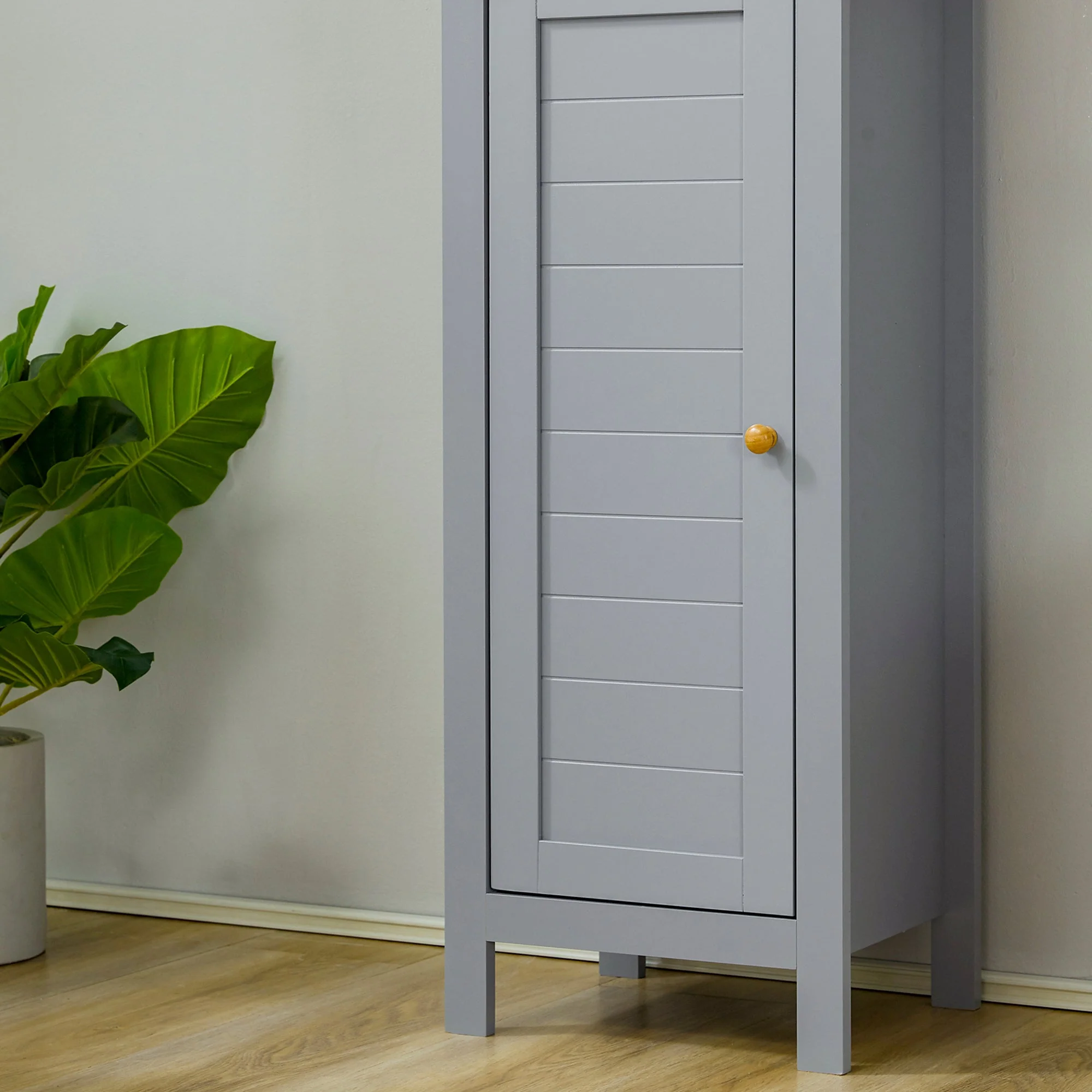 kleankin Bathroom Floor Storage Cabinet with 3 Tier Shelf and Cupboard with Door - Image 6