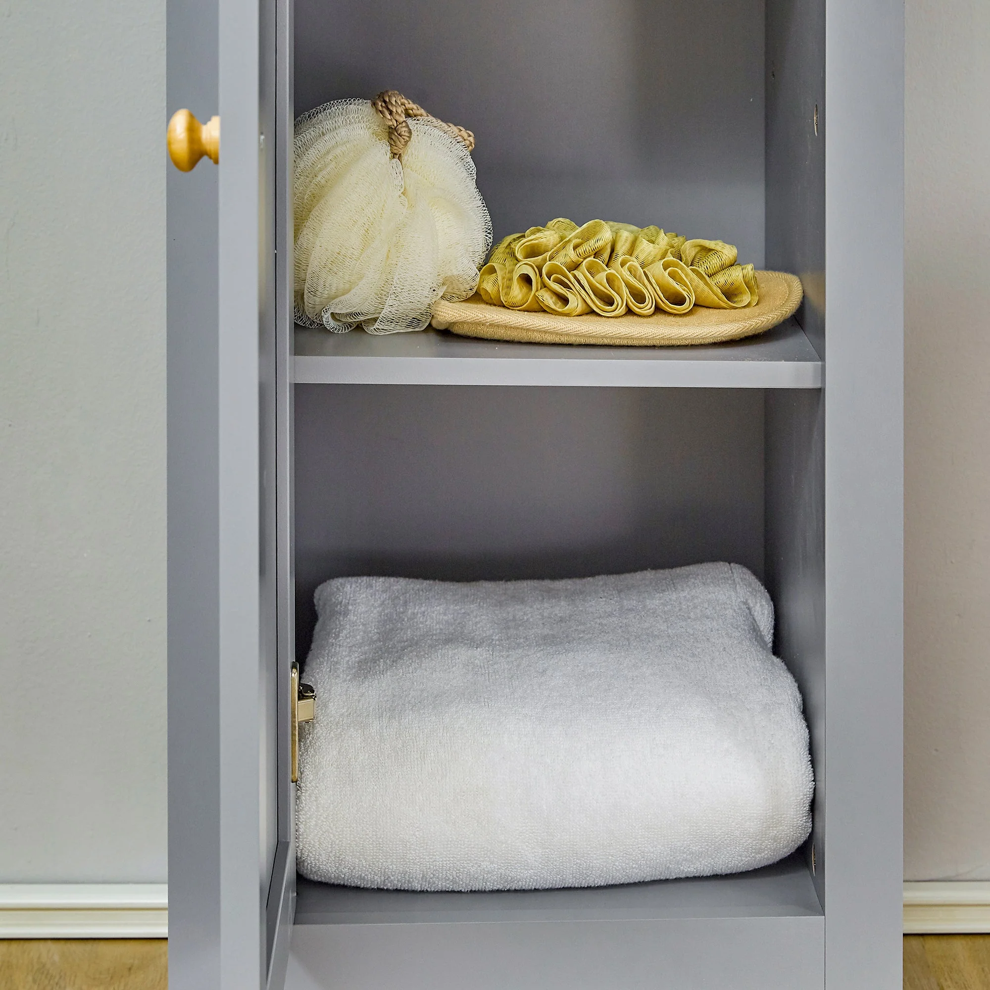 kleankin Bathroom Floor Storage Cabinet with 3 Tier Shelf and Cupboard with Door - Image 8