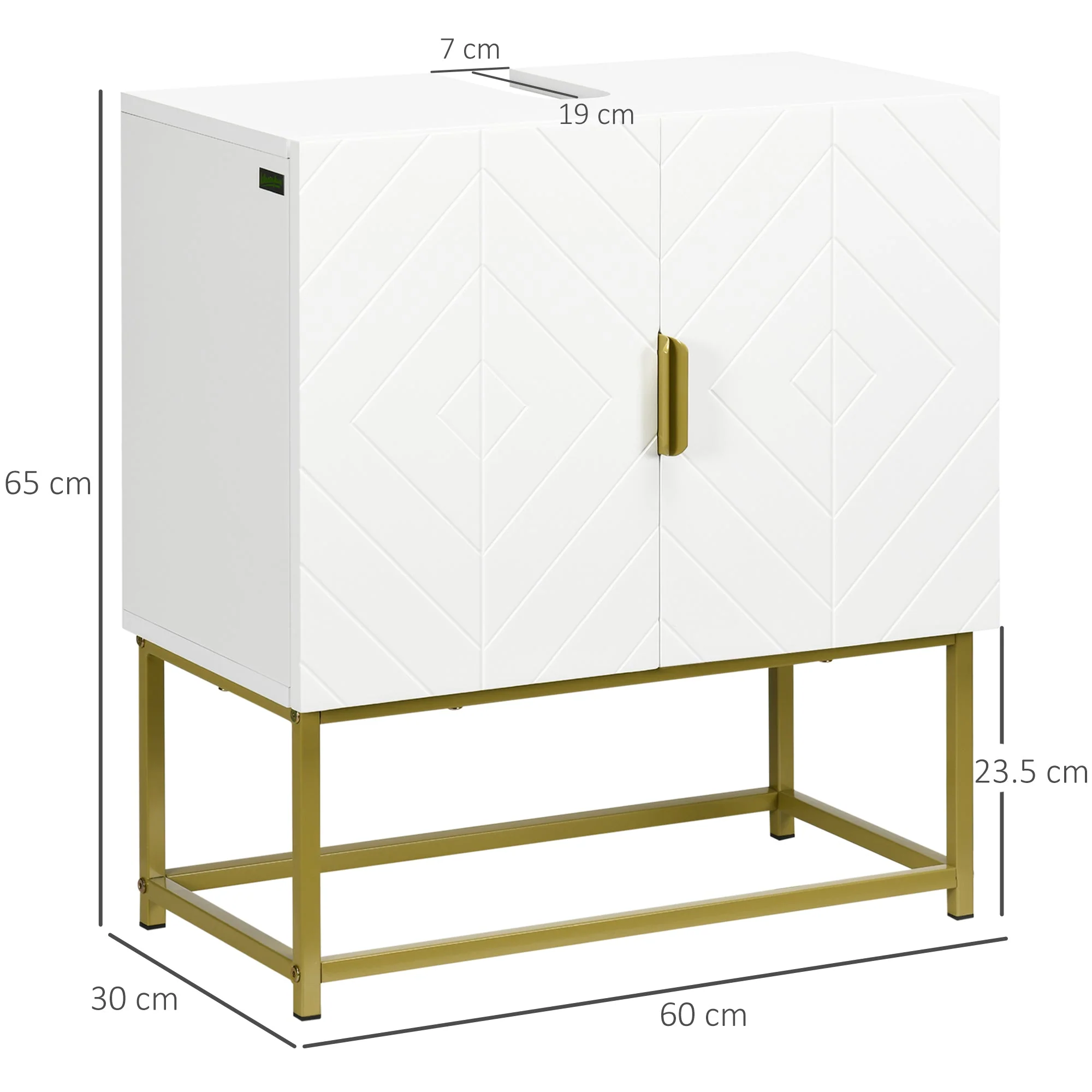 kleankin Bathroom Mirror Cabinet Under Sink Storage Cabinet Basin Cupboard with 2 Doors and Gold Steel Legs - Image 2