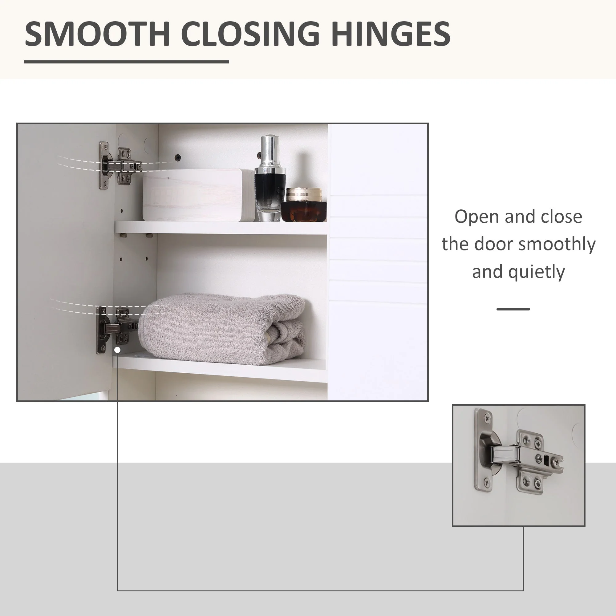 kleankin Bathroom Mirror Cabinet Wall-Mounted Storage w/ Double Door Adjustable Shelf - White - Image 6
