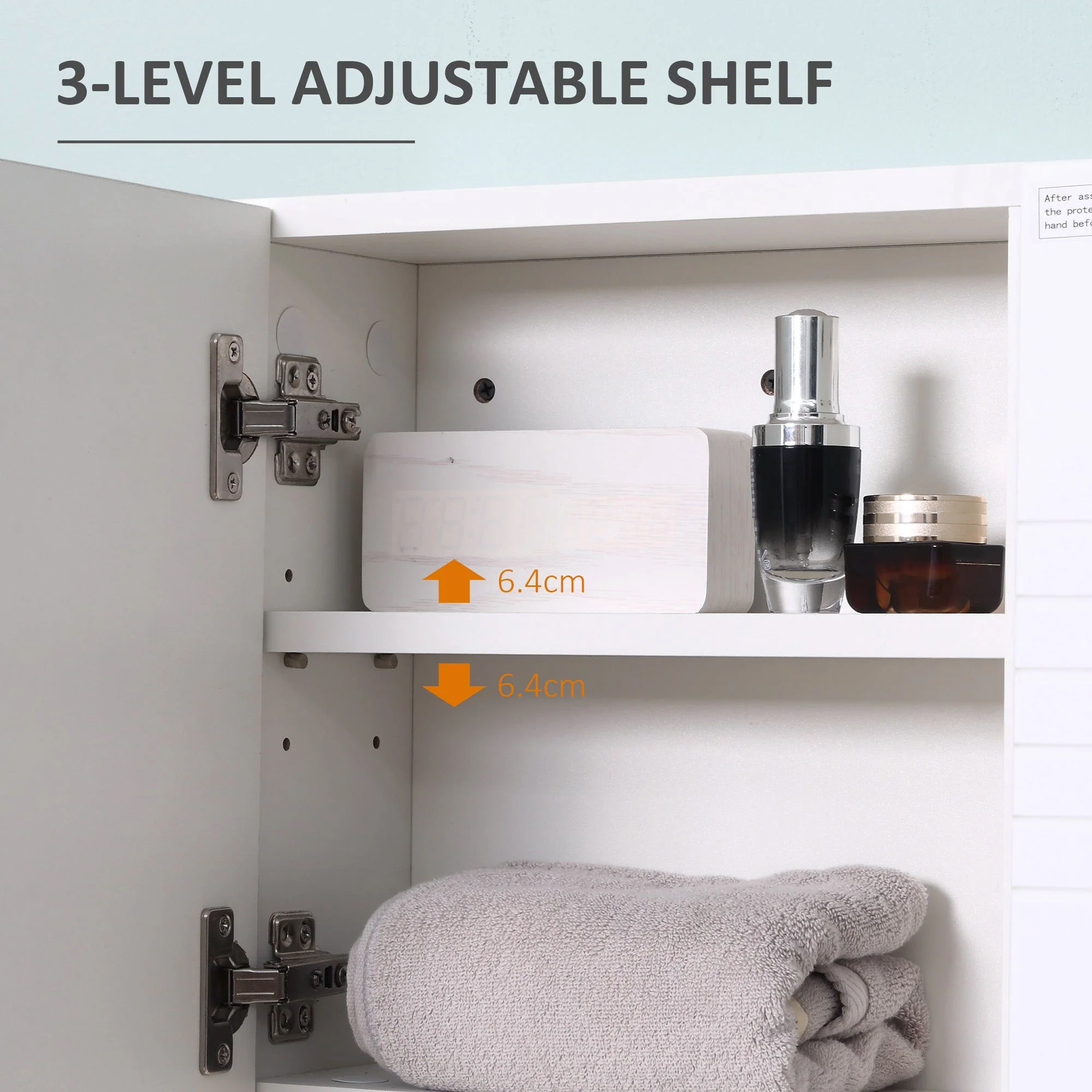 kleankin Bathroom Mirror Cabinet Wall-Mounted Storage w/ Double Door Adjustable Shelf - White - Image 7