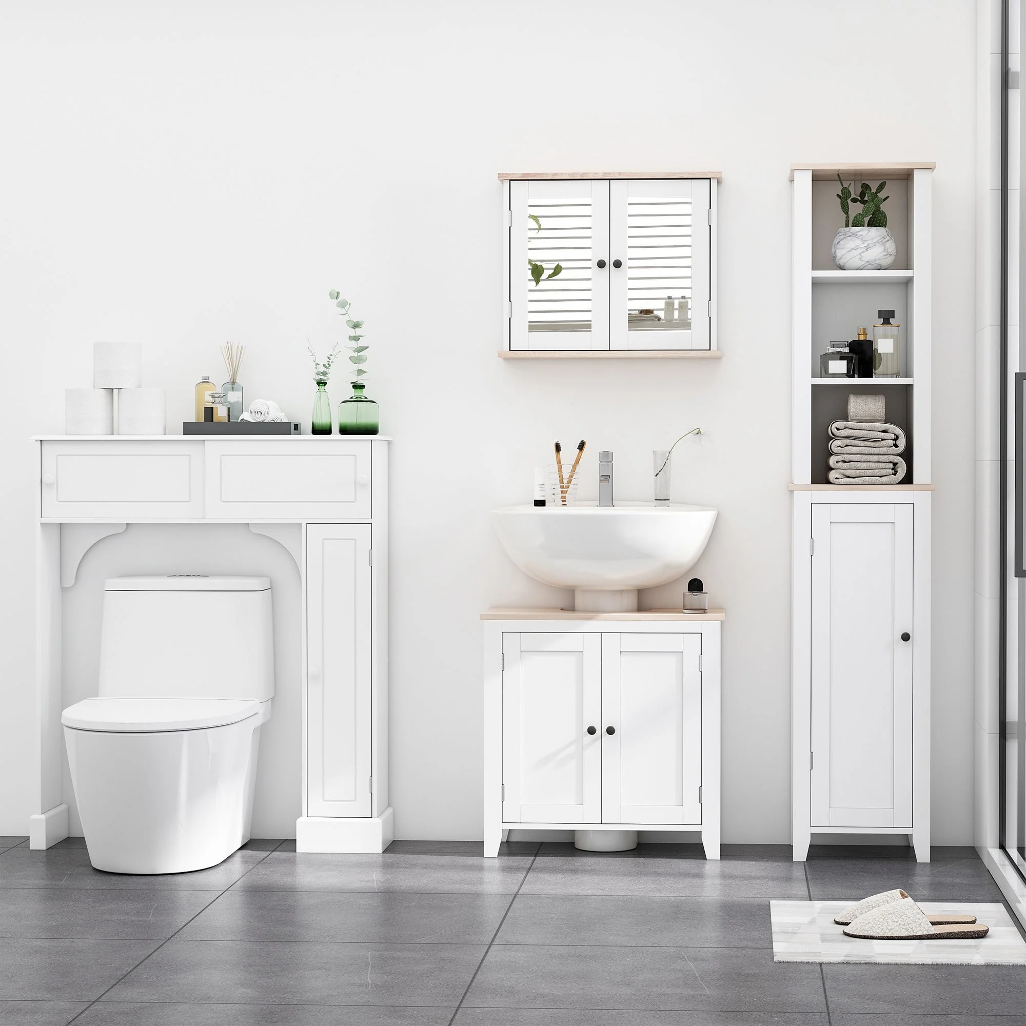kleankin Bathroom Pedestal Under Sink Cabinet Storage Standing Unit w/ 2 Door Space Saver - Image 3