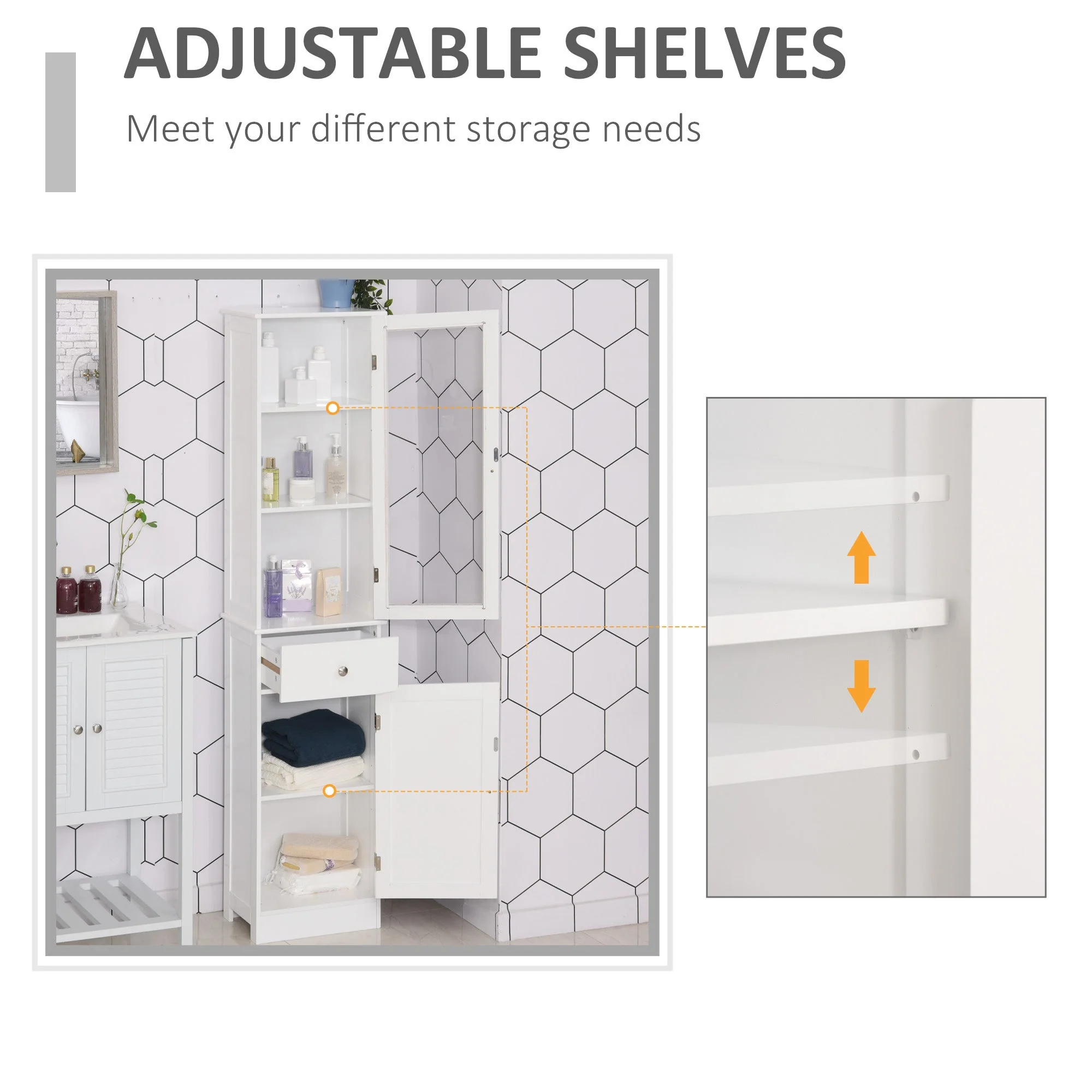 kleankin Bathroom Storage Cabinet with 3-tier Shelf Drawer Door - Image 5