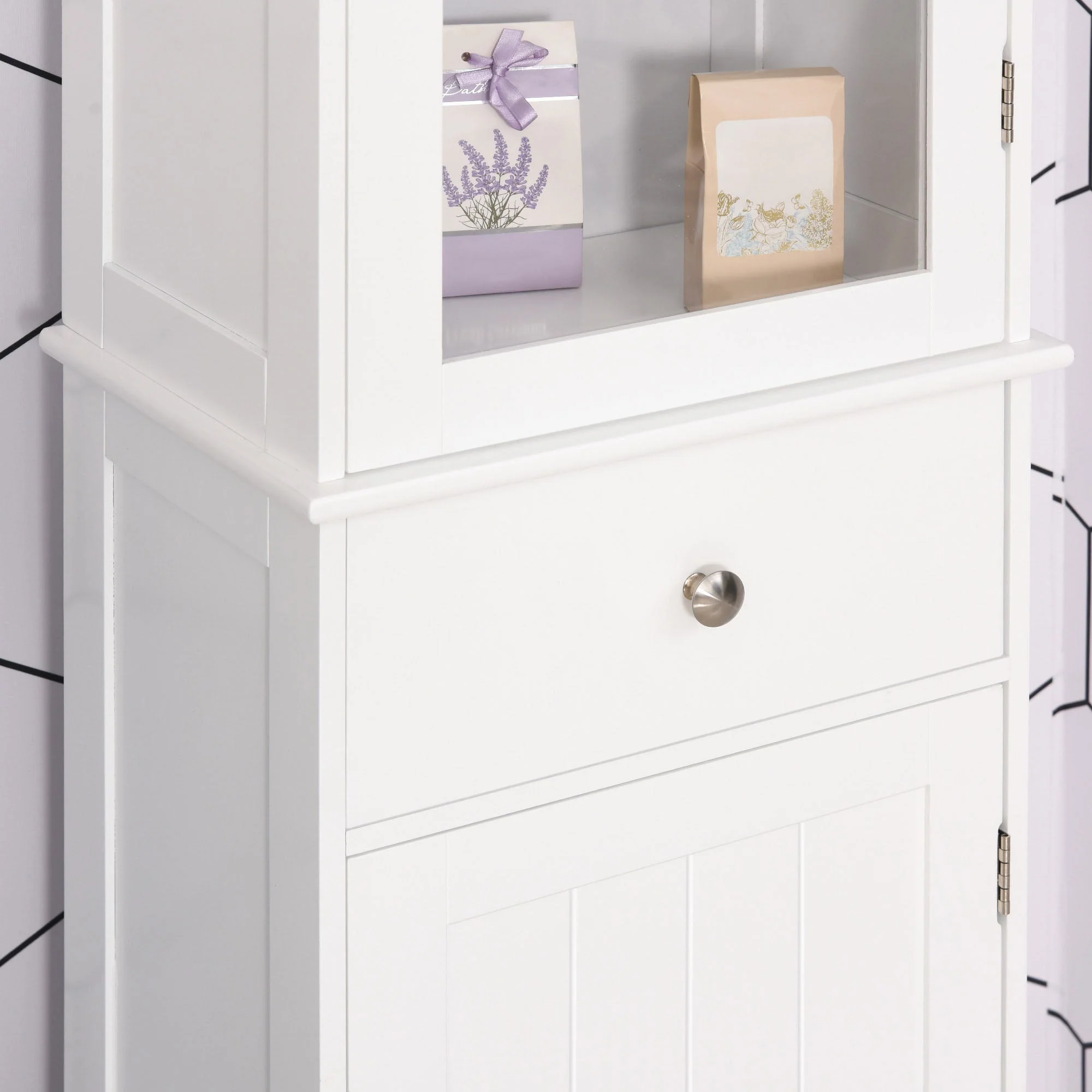 kleankin Bathroom Storage Cabinet with 3-tier Shelf Drawer Door - Image 9