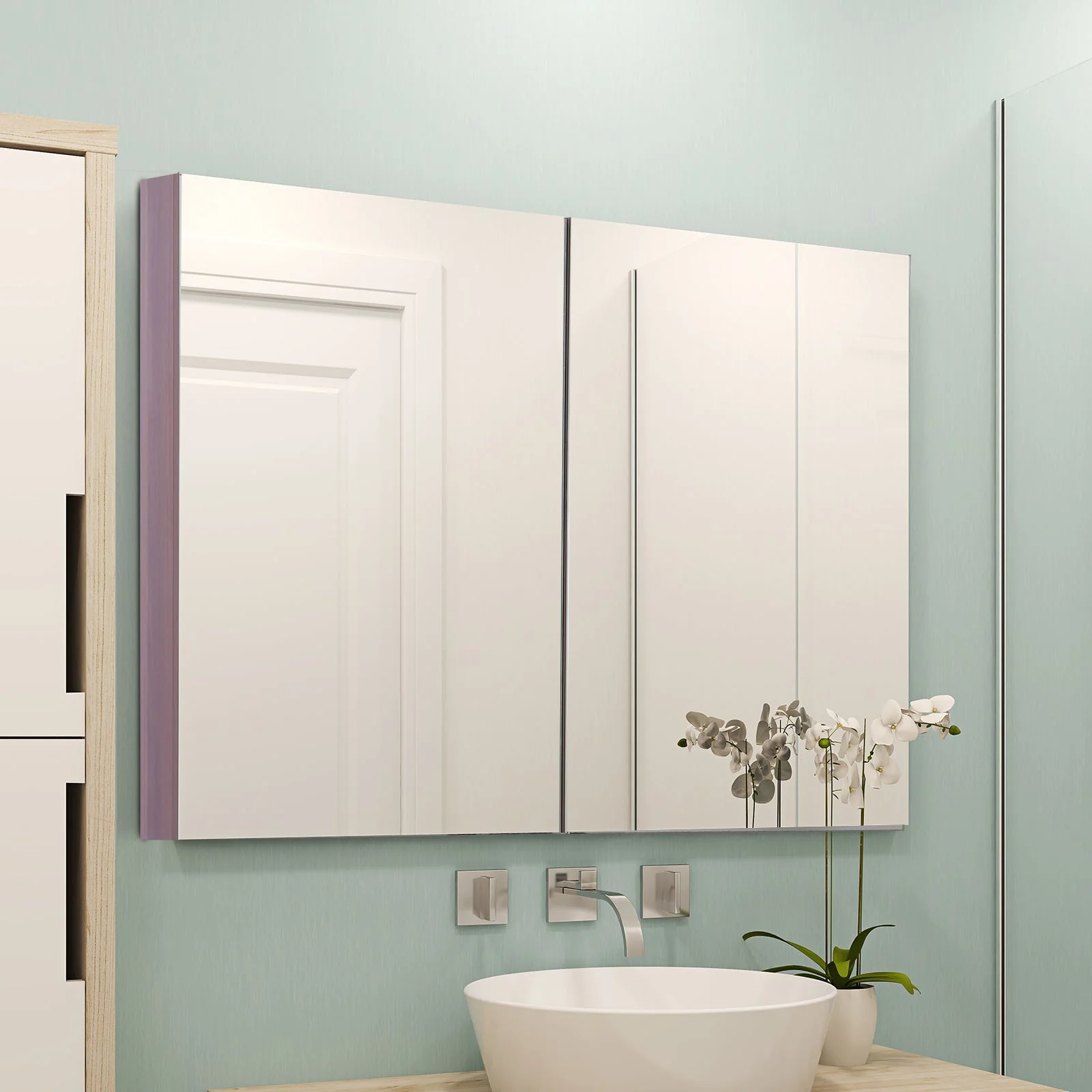 kleankin Double Door Bathroom Mirror Cabinet - Image 2