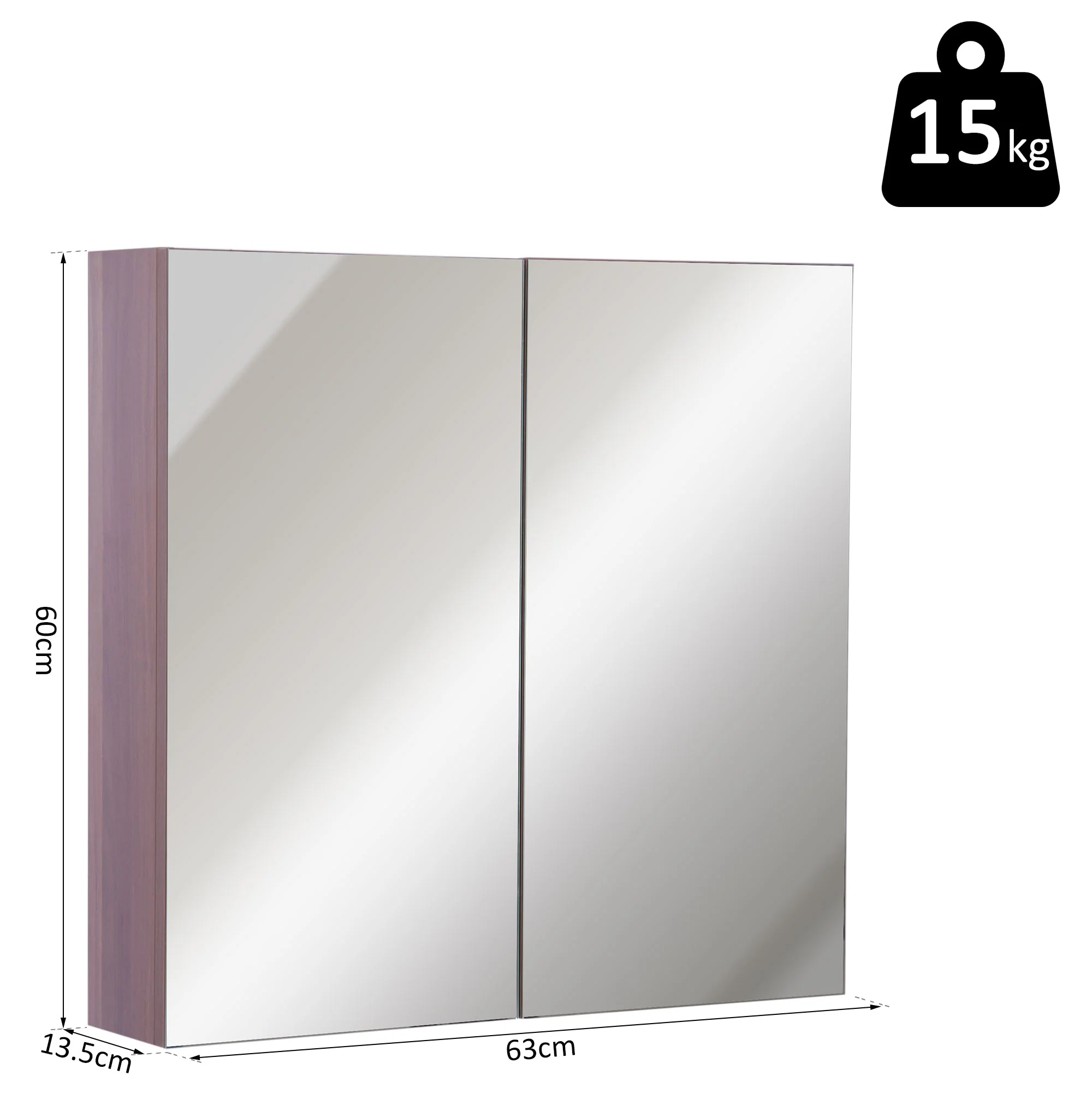 kleankin Double Door Bathroom Mirror Cabinet - Image 3