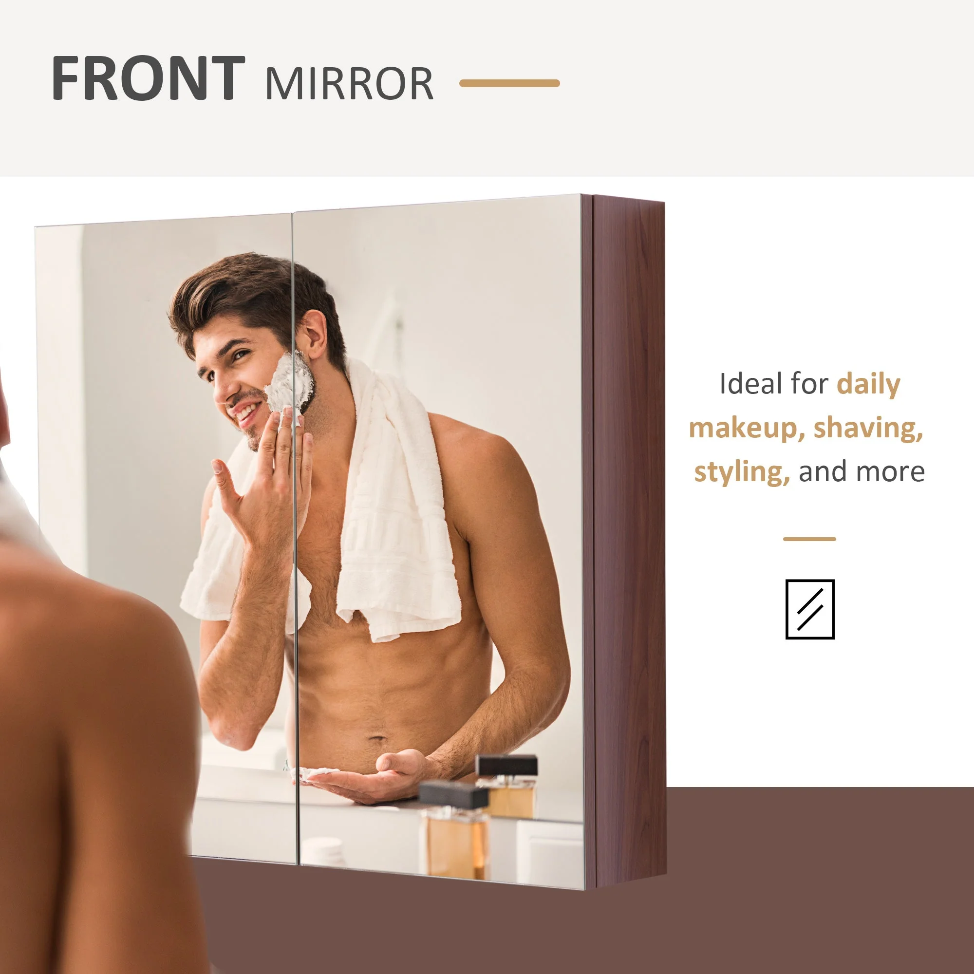 kleankin Double Door Bathroom Mirror Cabinet - Image 4