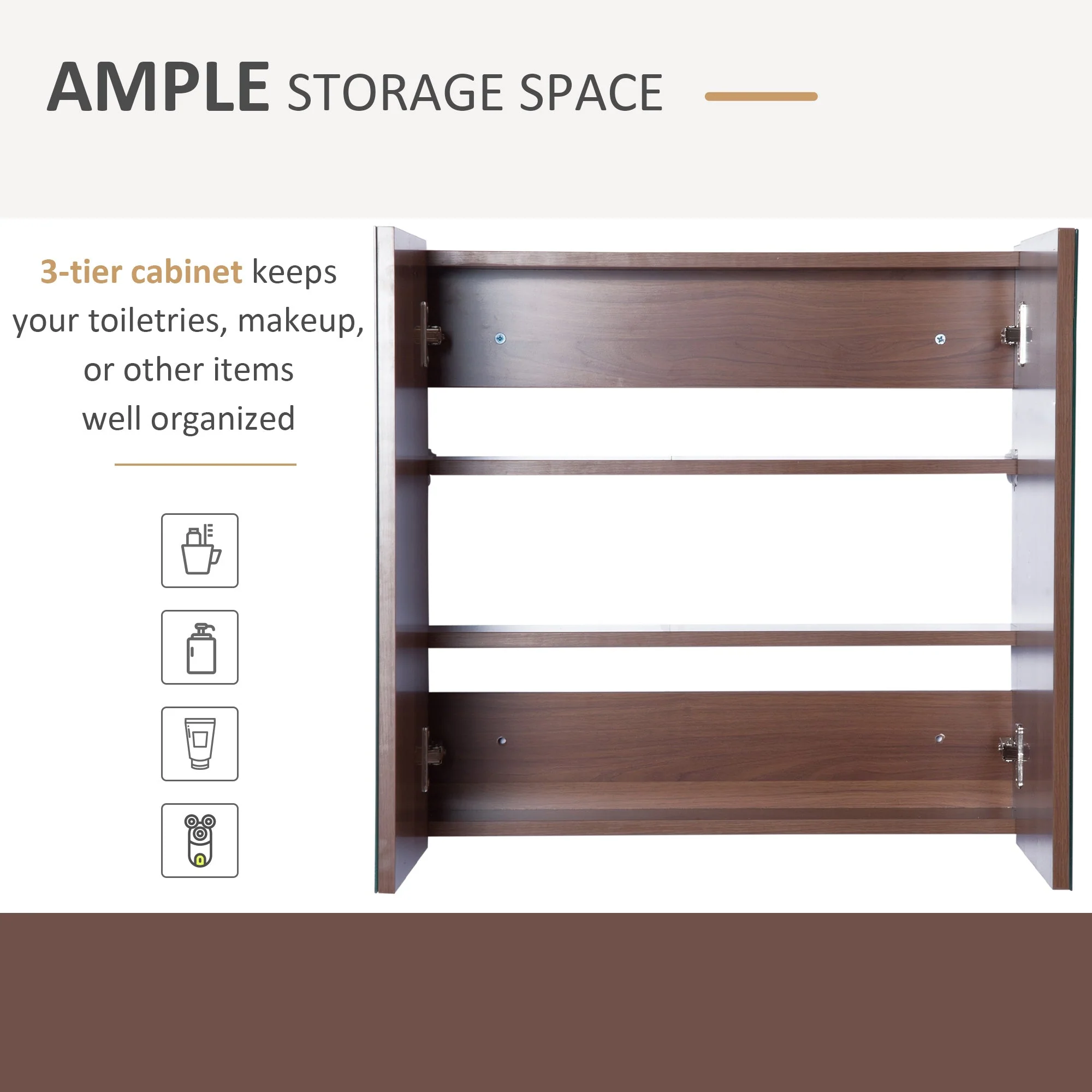 kleankin Double Door Bathroom Mirror Cabinet - Image 6