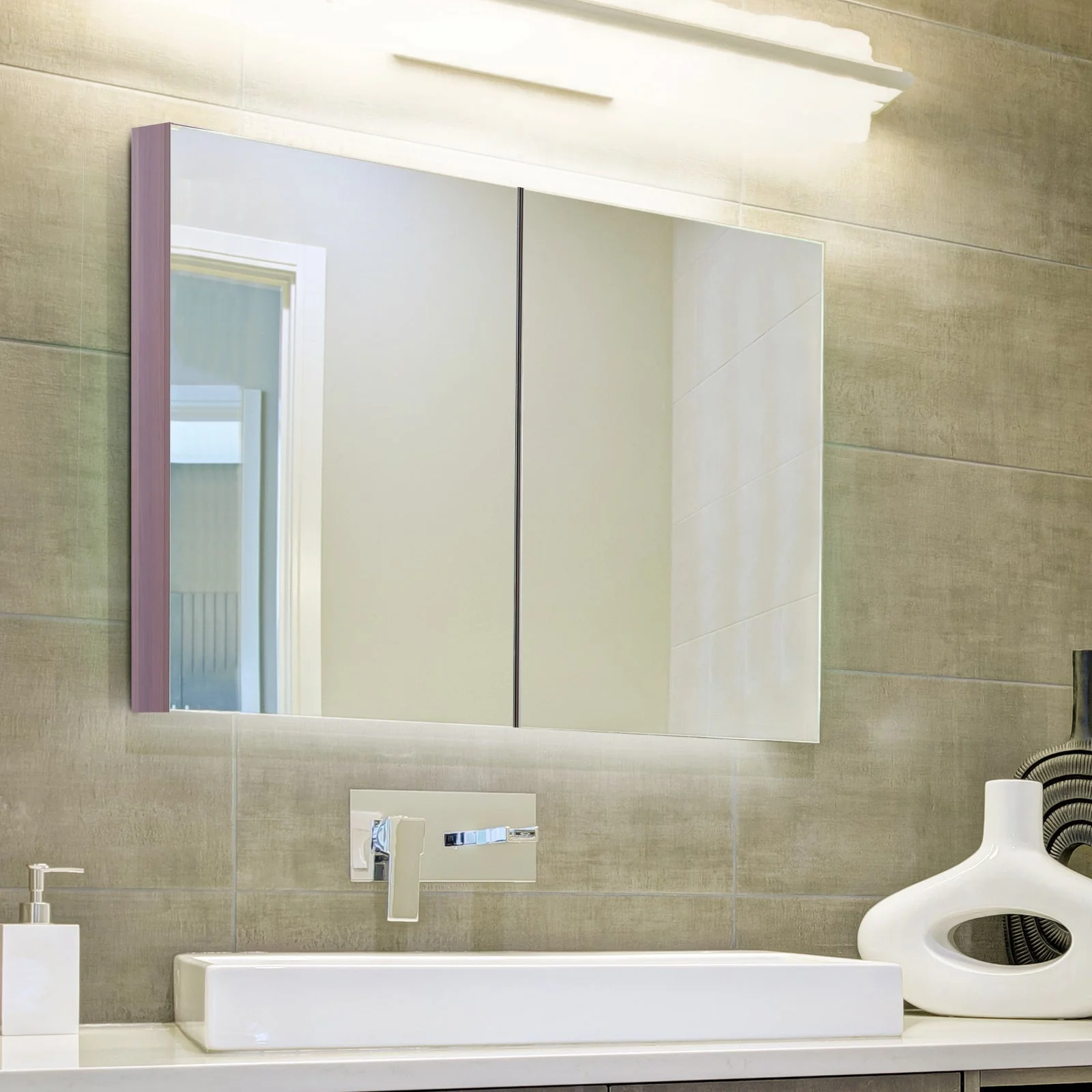 kleankin Double Door Bathroom Mirror Cabinet - Image 9