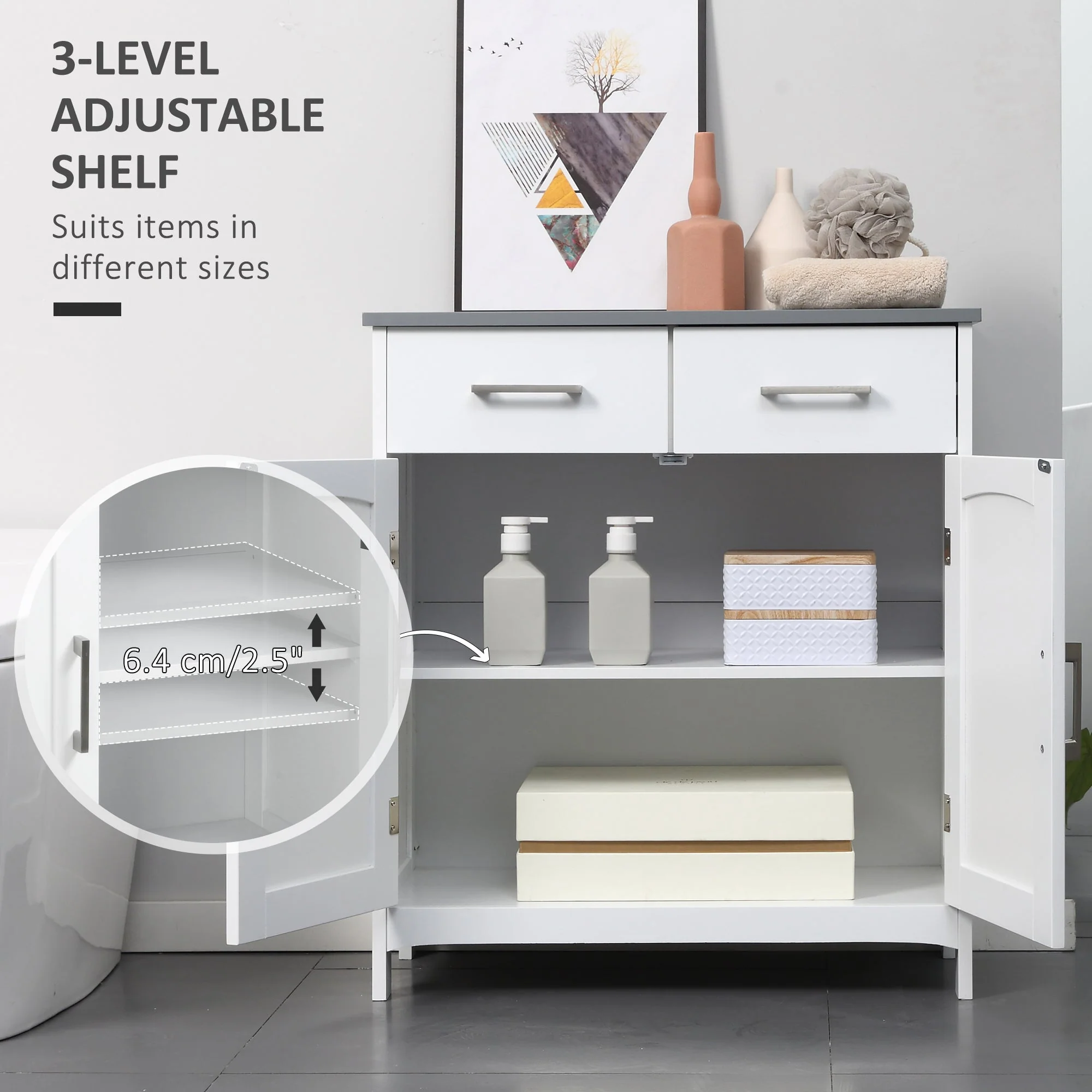 kleankin Freestanding Bathroom Cabinet - Image 4