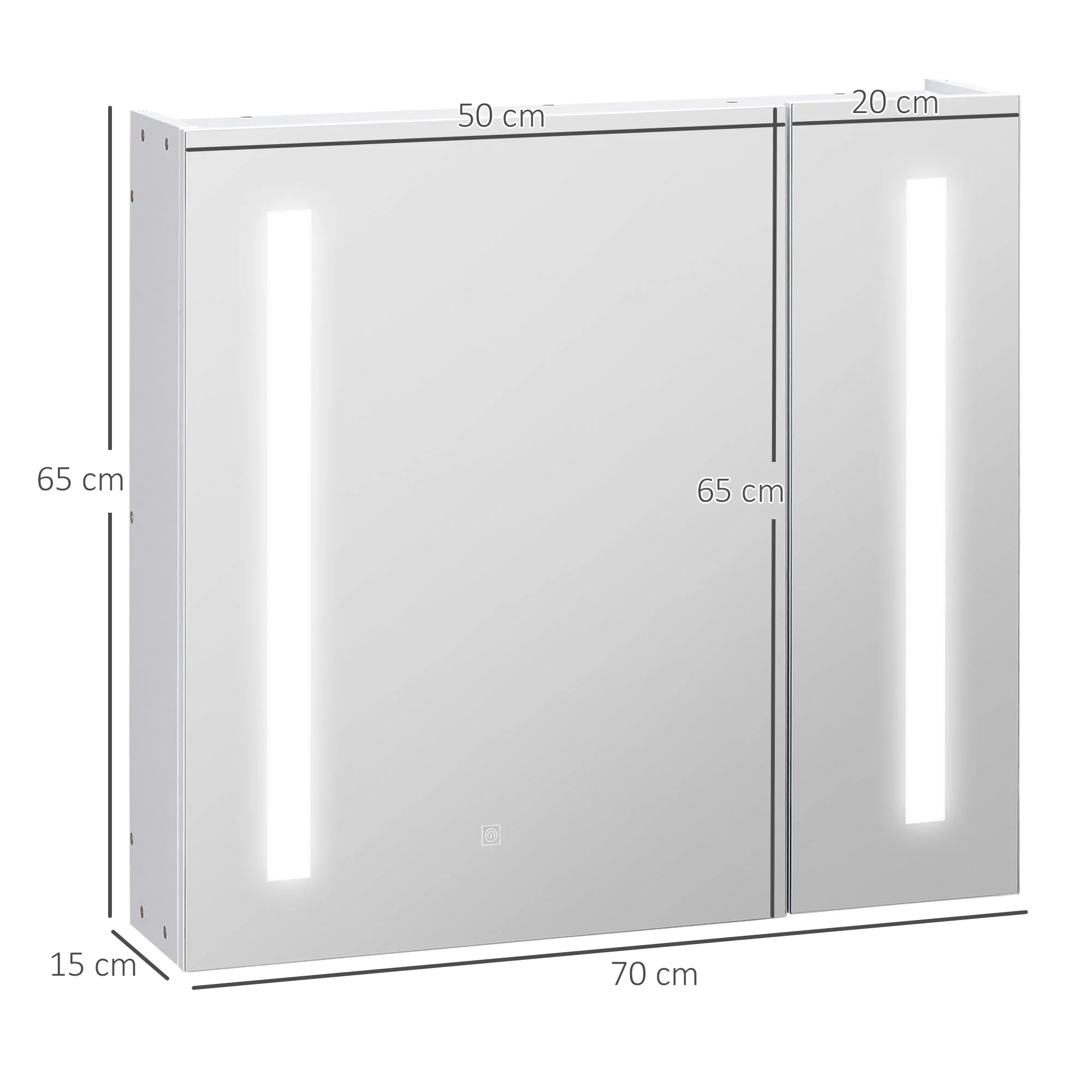 kleankin Illuminated Bathroom Mirror Cabinet 650 x 700Hmm LED Bathroom Mirror with Lights Touch Switch - Image 3