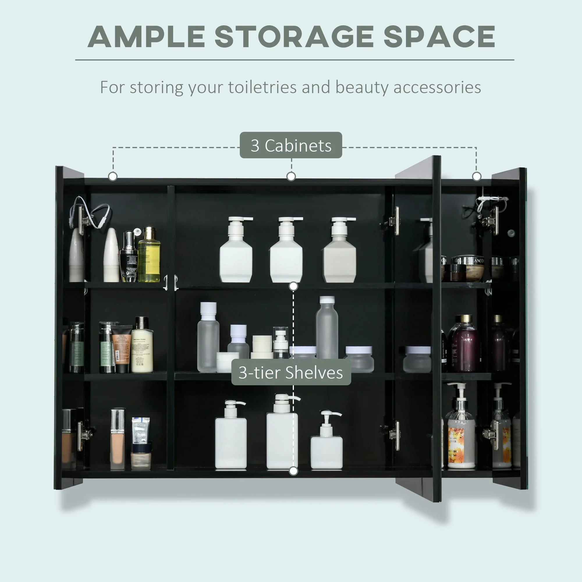 kleankin LED Bathroom Cabinet with Mirror - Image 4