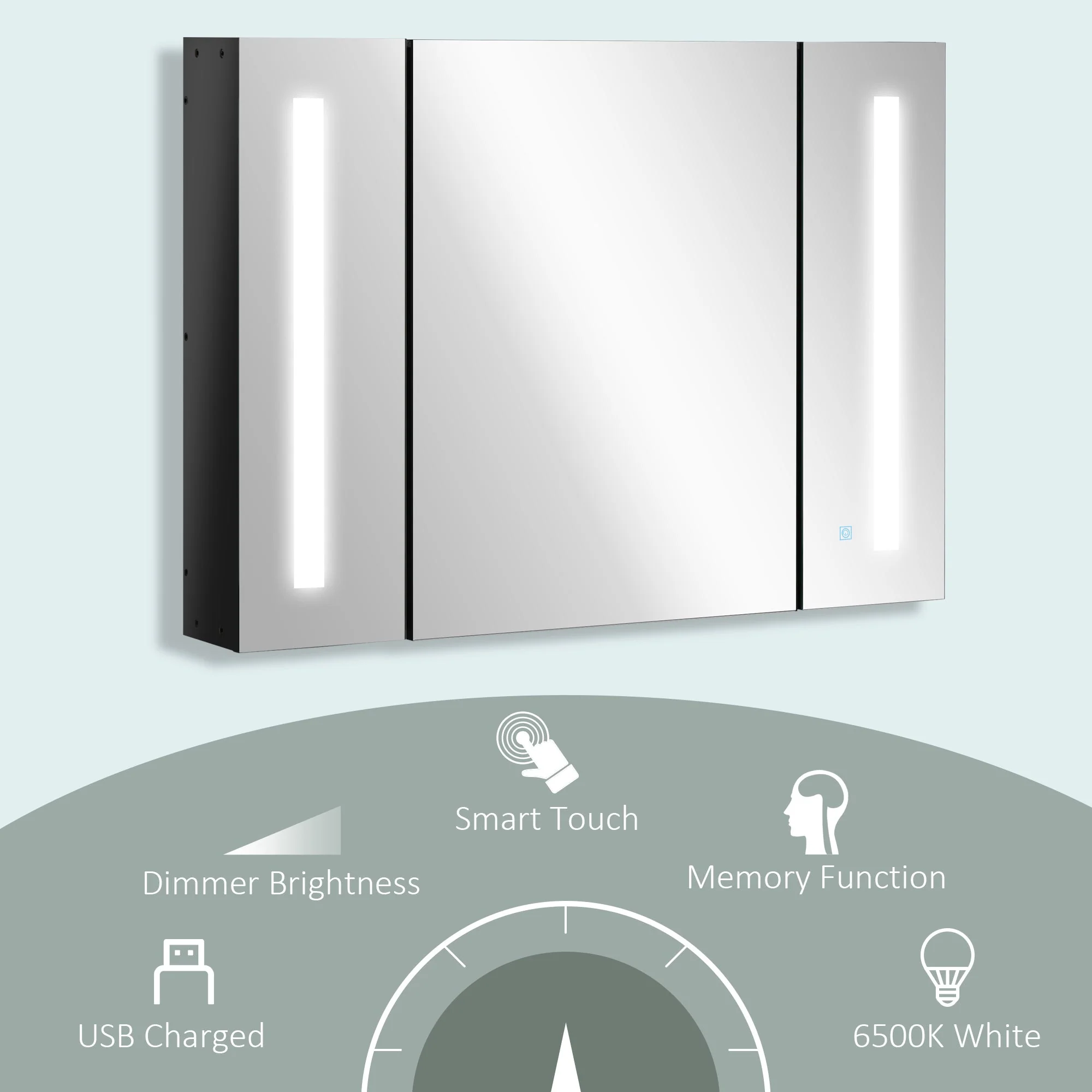 kleankin LED Bathroom Cabinet with Mirror - Image 5
