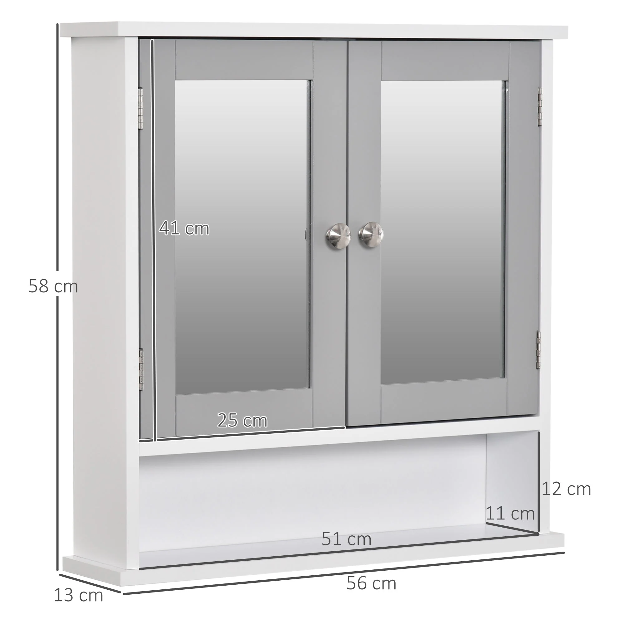 kleankin Mirror Cabinet Wall Mounted with Double Mirrored Doors - Image 3
