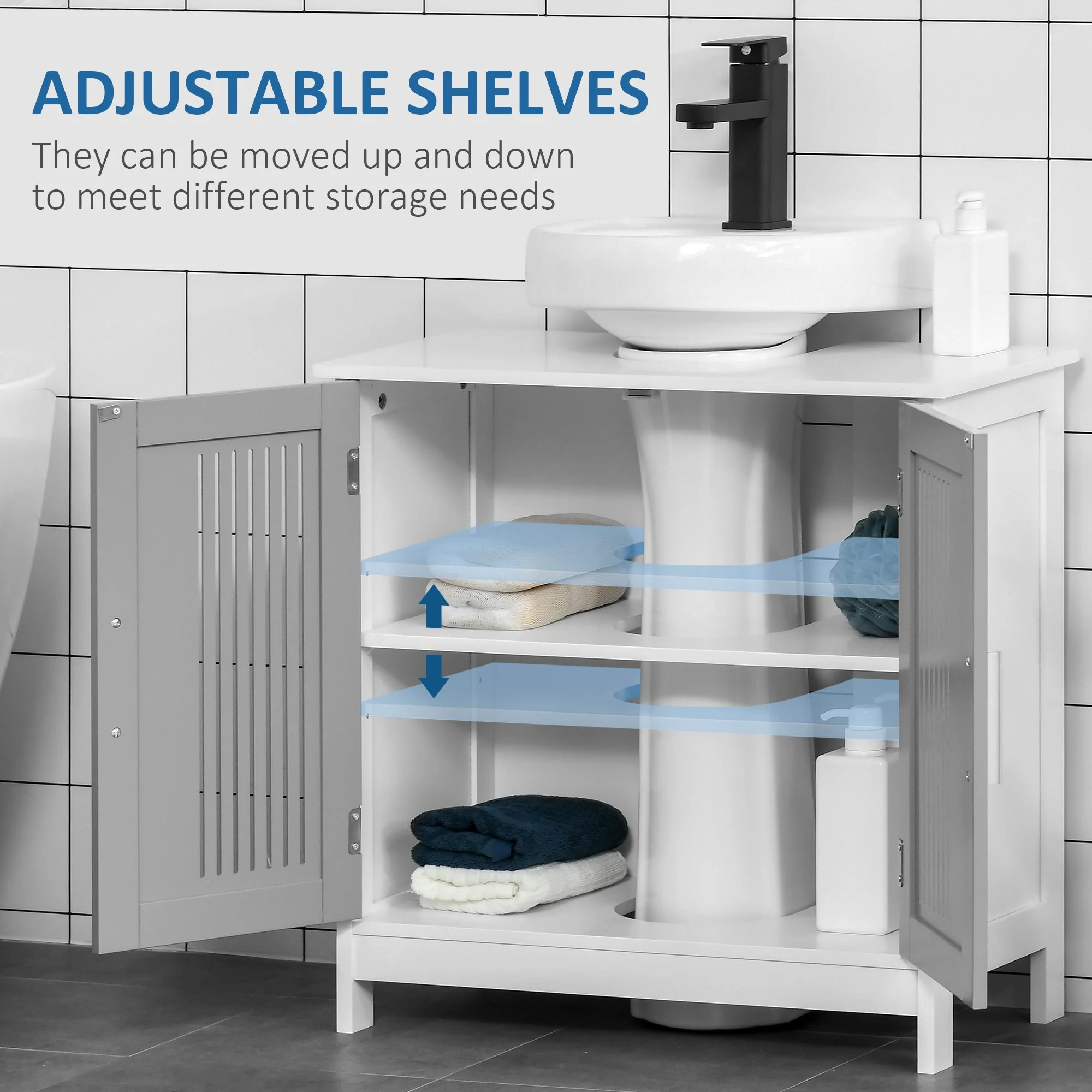 kleankin Modern Under Sink Cabinet with 2 Doors - Image 5