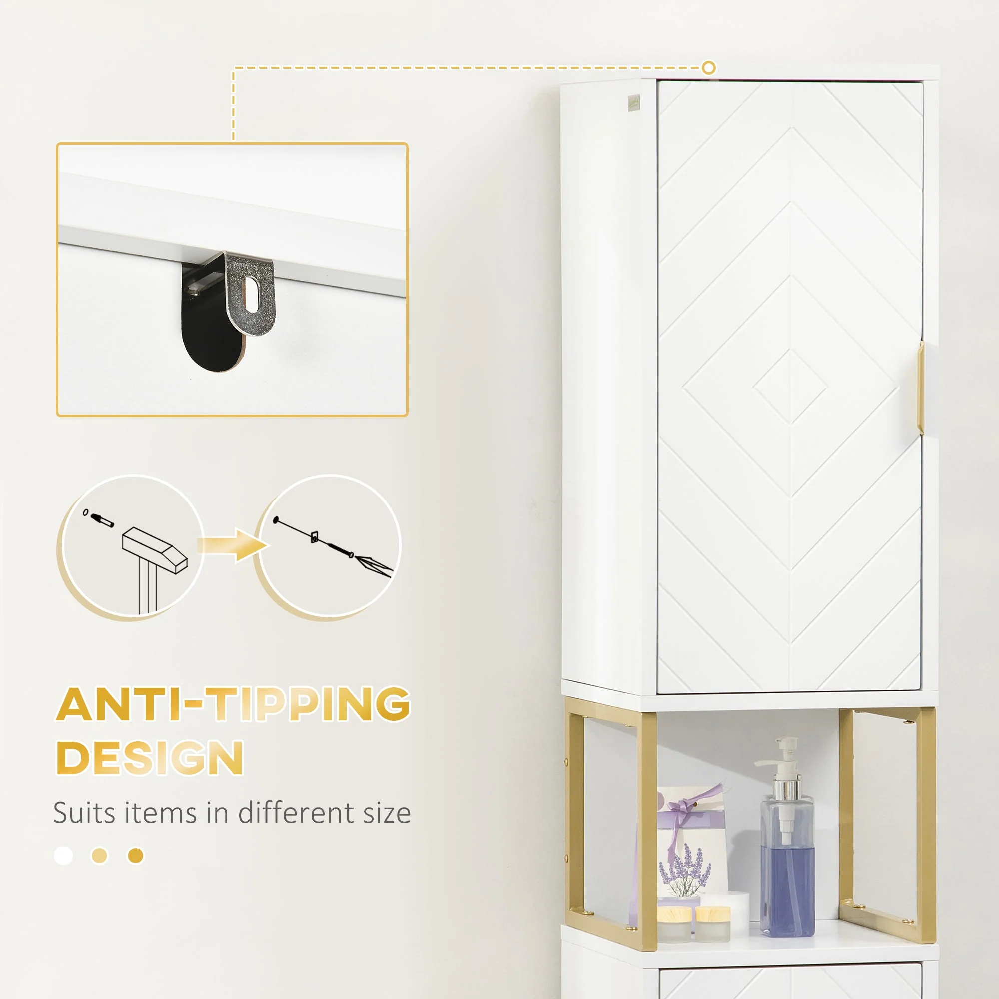 kleankin Narrow Bathroom Storage Cabinet - Image 7