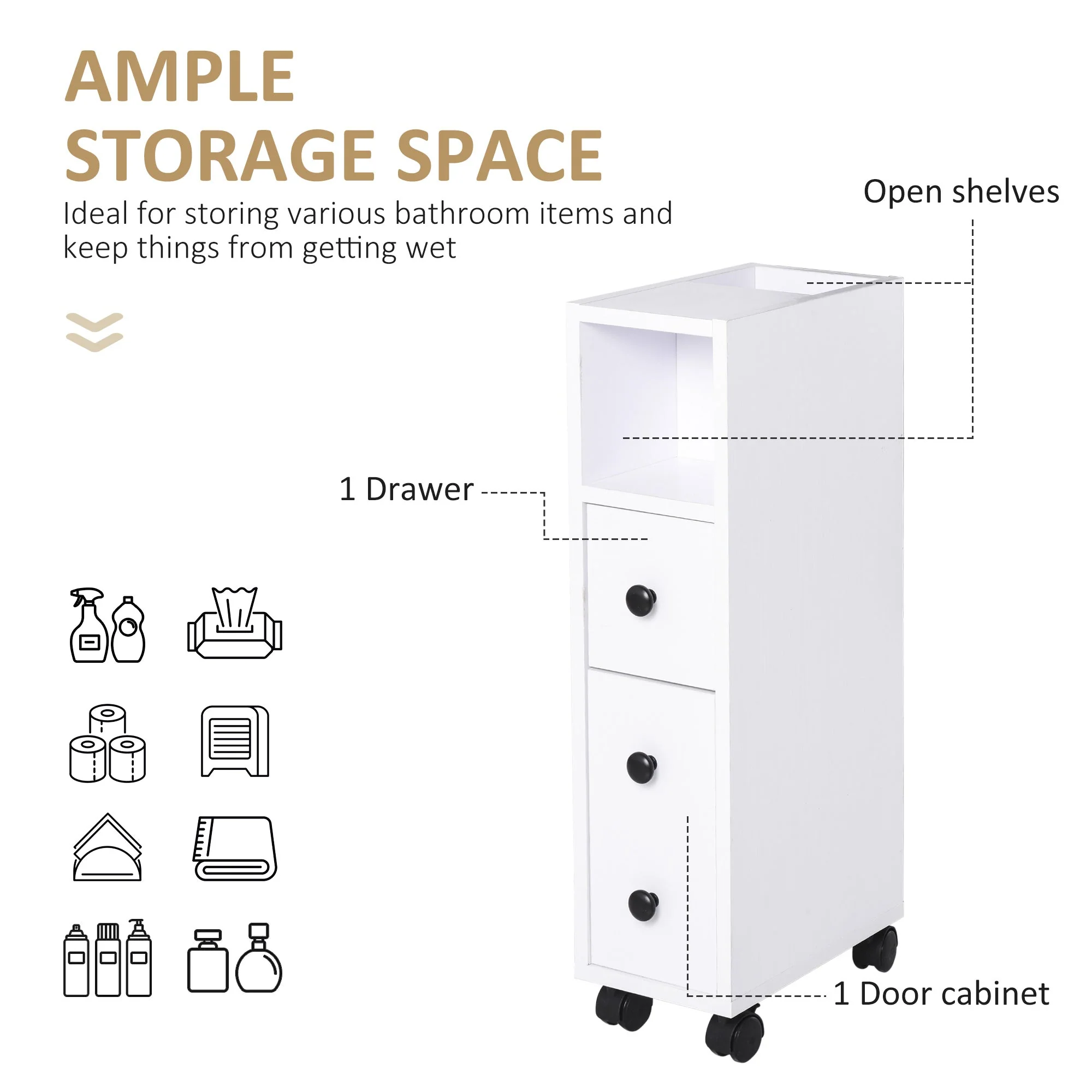 kleankin Particle Board Compact Bathroom Drawers White - Image 3
