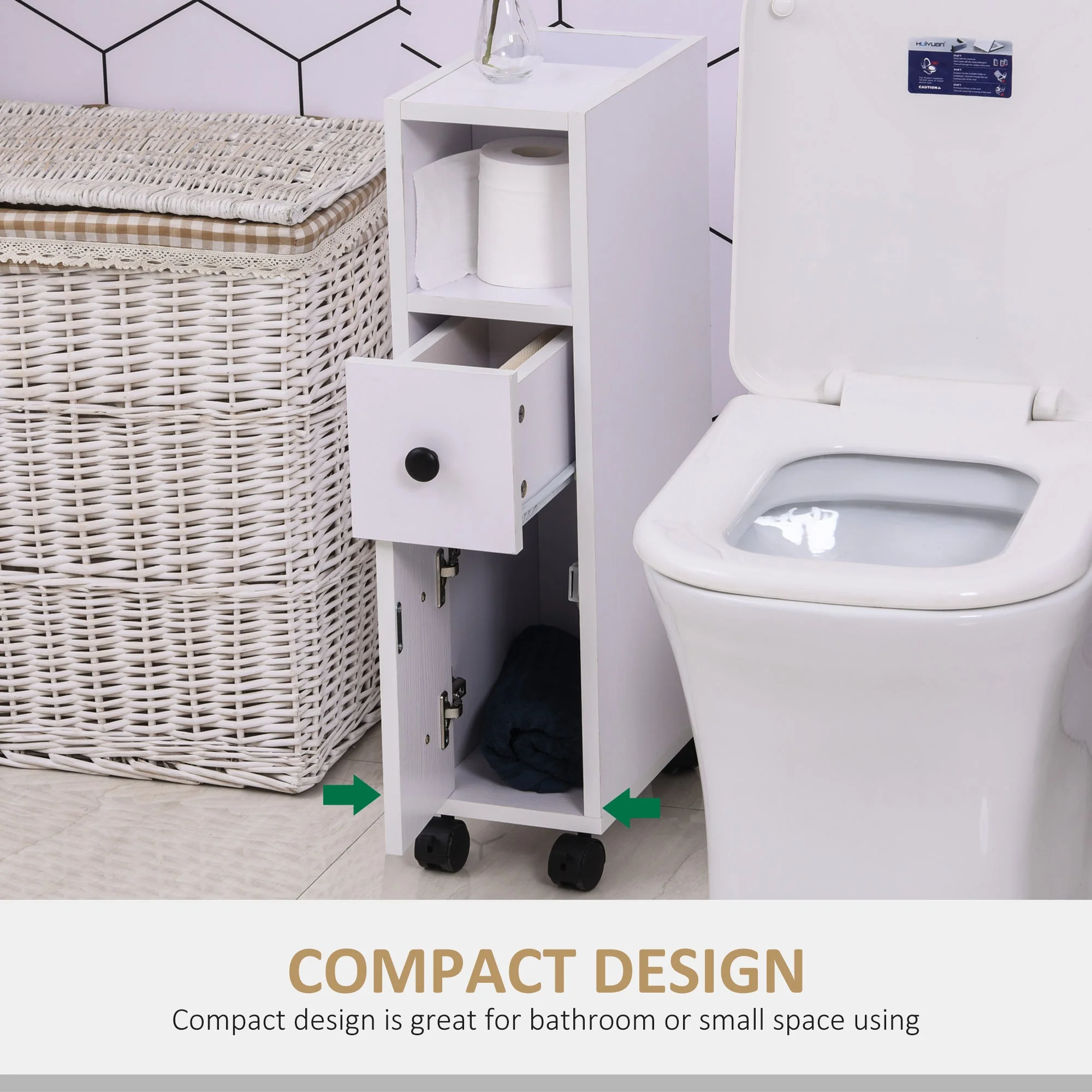 kleankin Particle Board Compact Bathroom Drawers White - Image 5