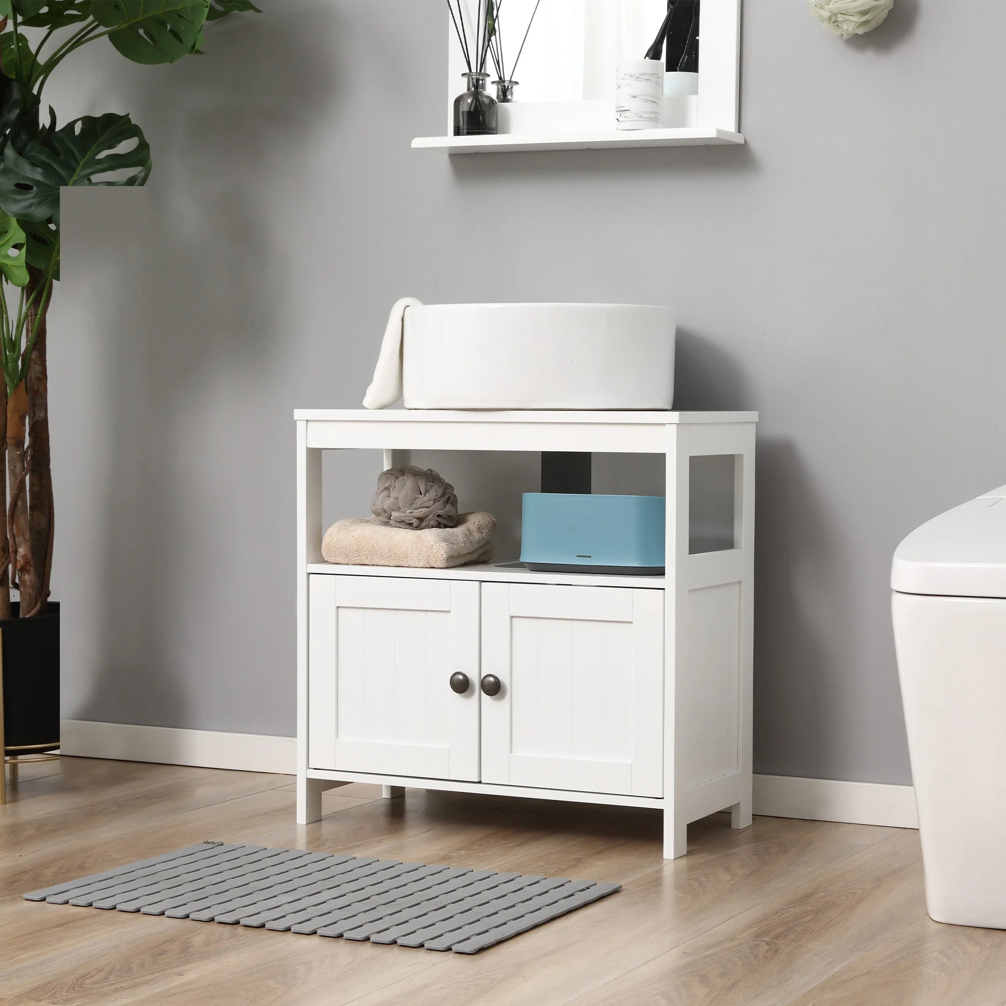 kleankin Pedestal Under Sink Cabinet with Double Doors - Image 2