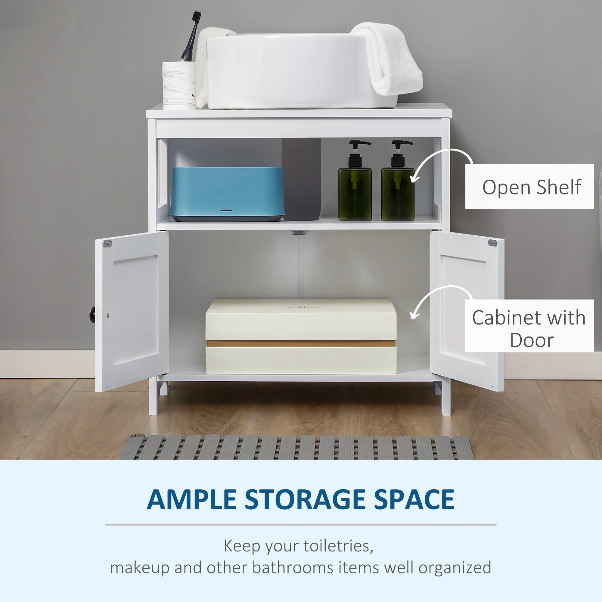 kleankin Pedestal Under Sink Cabinet with Double Doors - Image 5