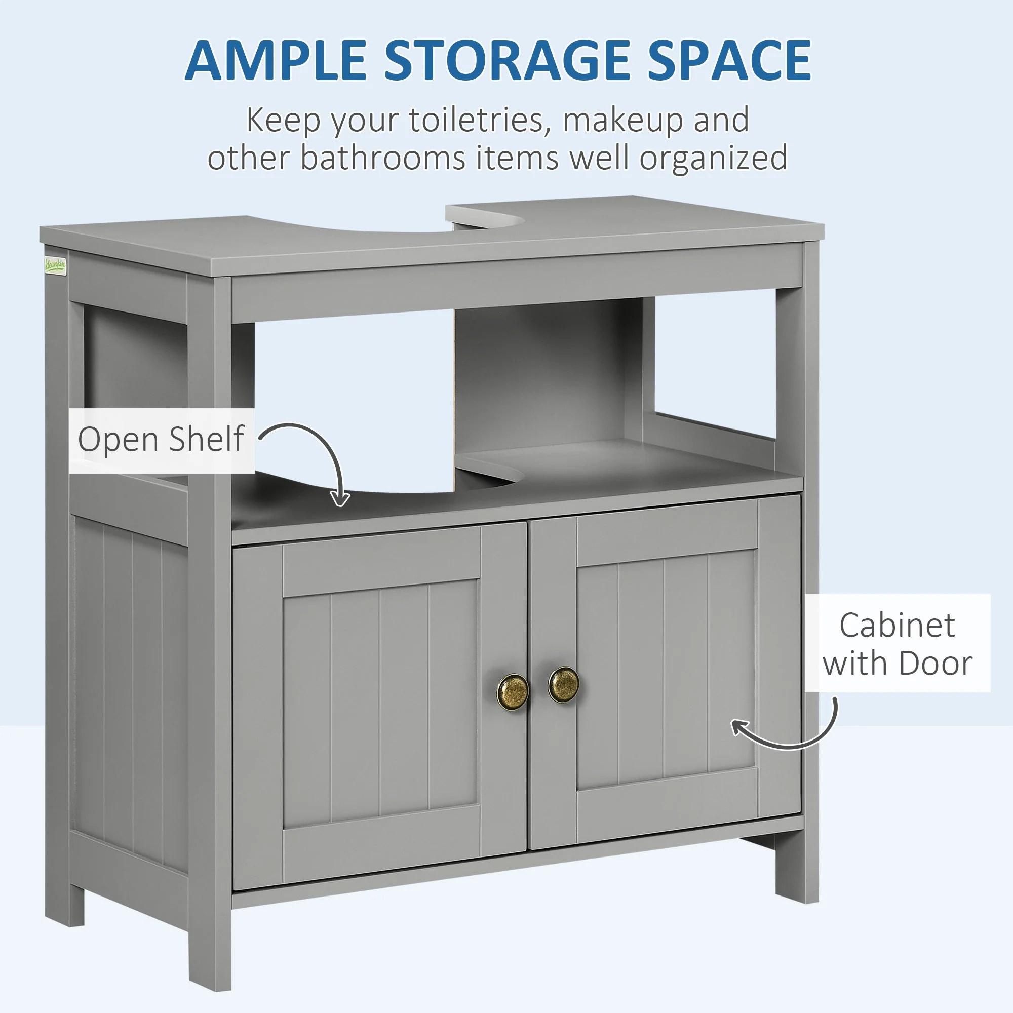 kleankin Pedestal Under Sink Cabinet with Double Doors - Image 4