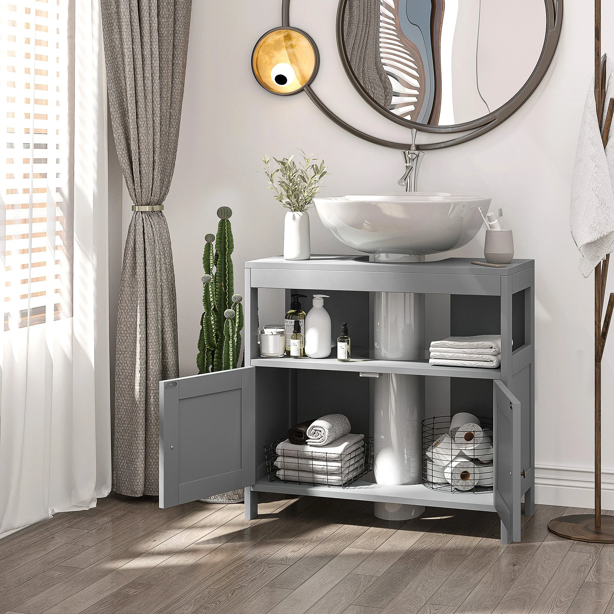 kleankin Pedestal Under Sink Cabinet with Double Doors - Image 6